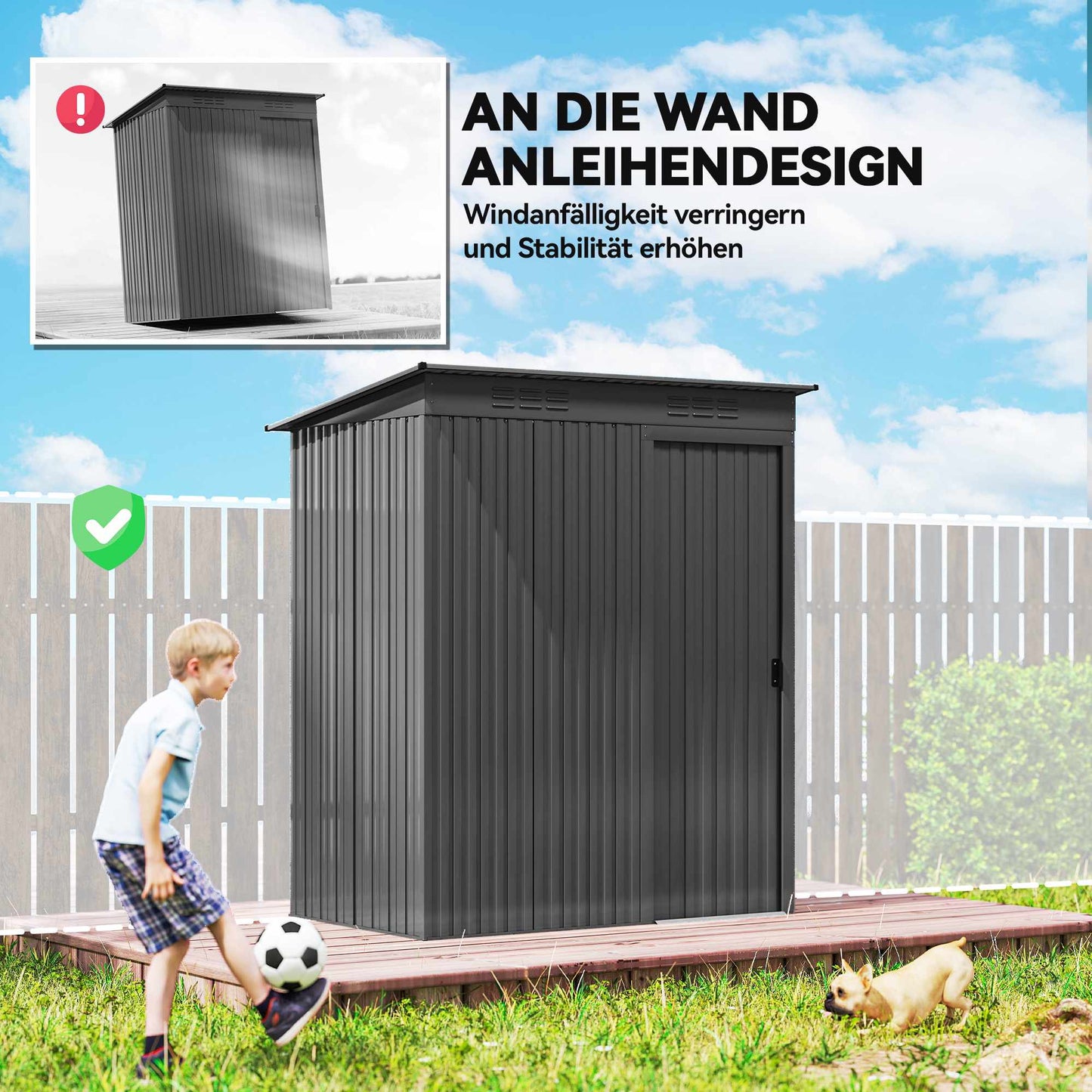 Metal Garden Shed with Sliding Door, Dark Grey, 159x106x165 cm