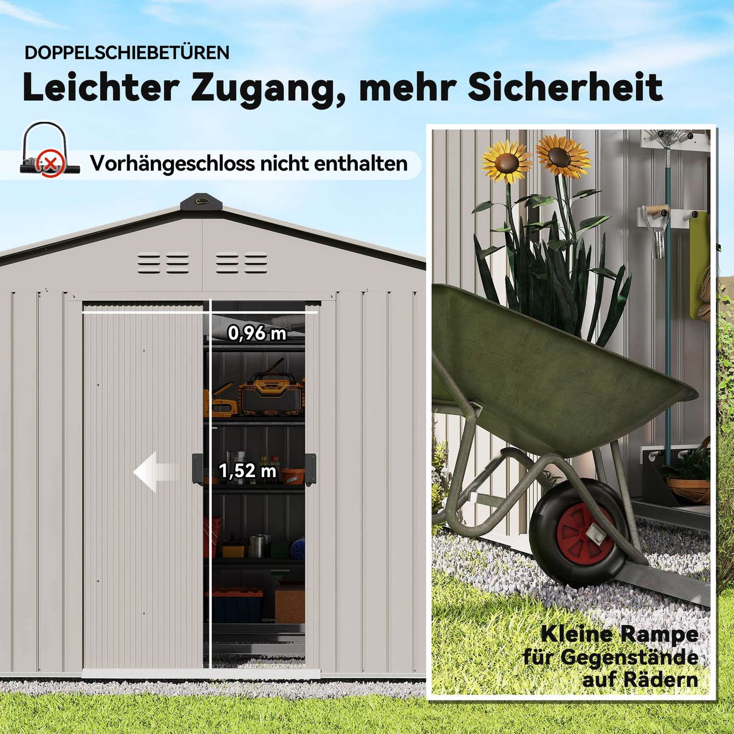 Metal Garden Shed with Sliding Doors and Windows