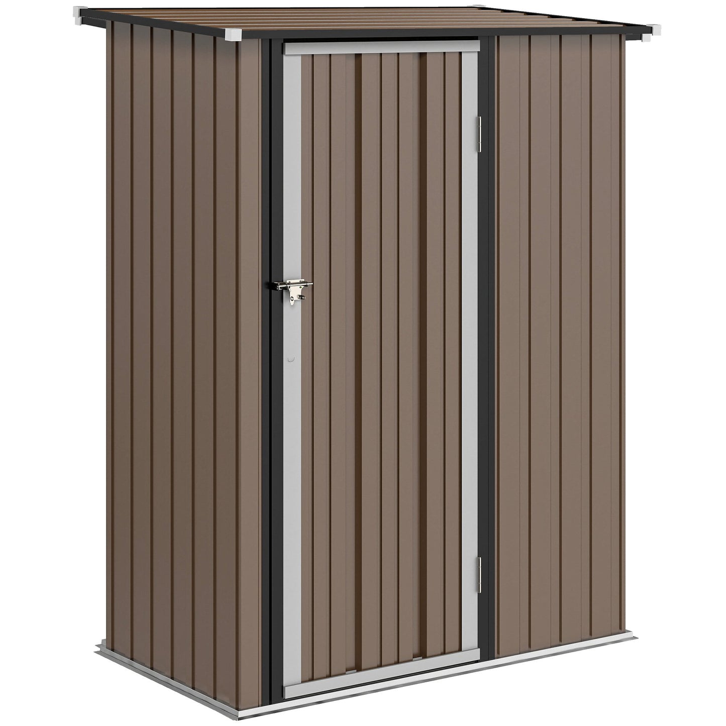 Metal Garden Shed with Sloped Roof, Lockable Door, Brown