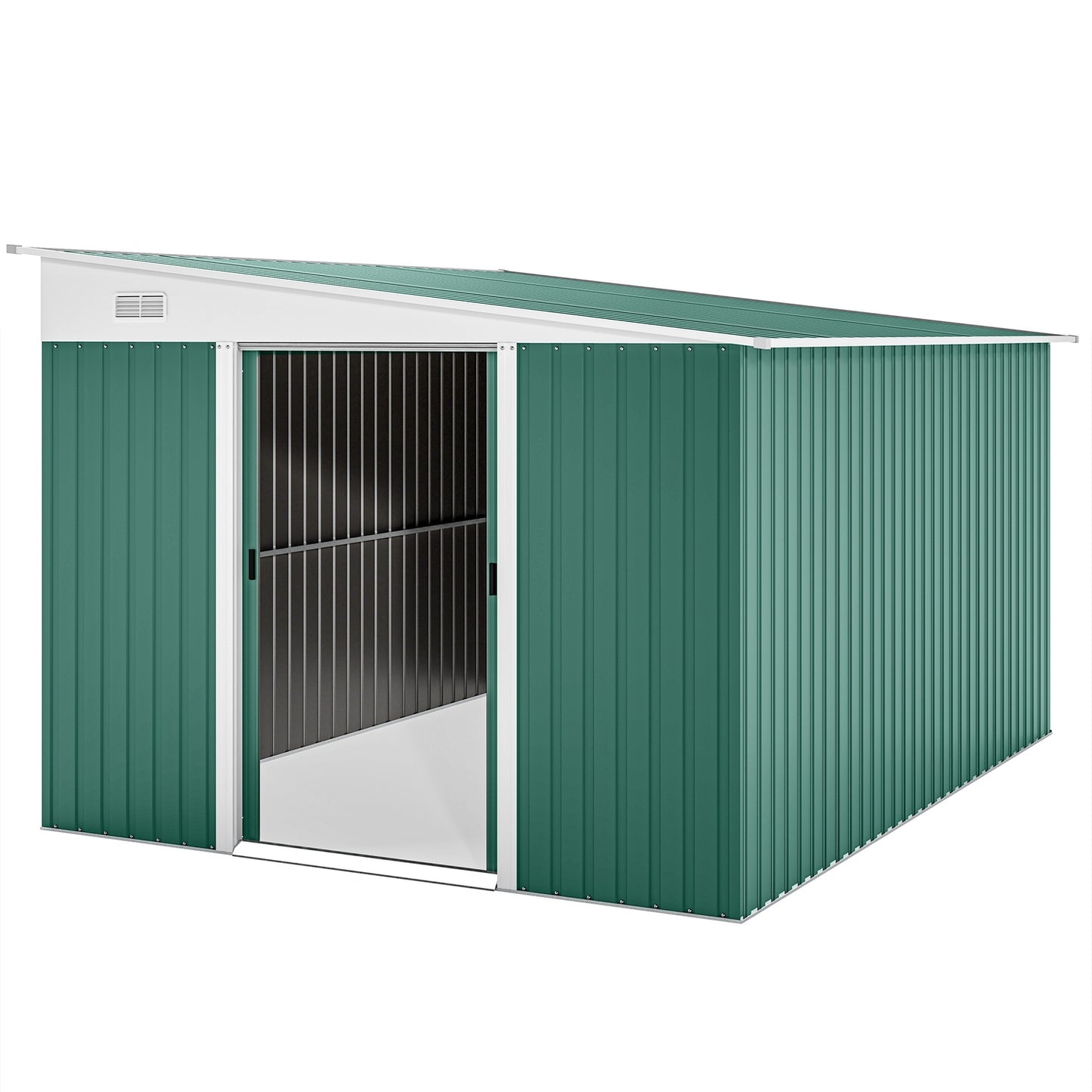Metal Garden Shed with Sloped Roof, Lockable Double Door