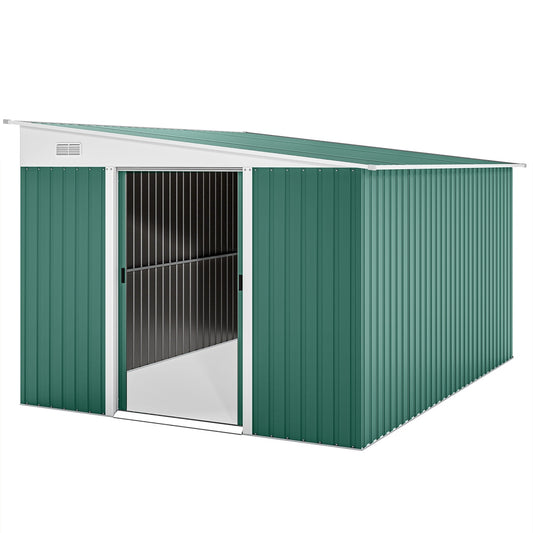 Metal Garden Shed with Sloped Roof, Lockable Double Door
