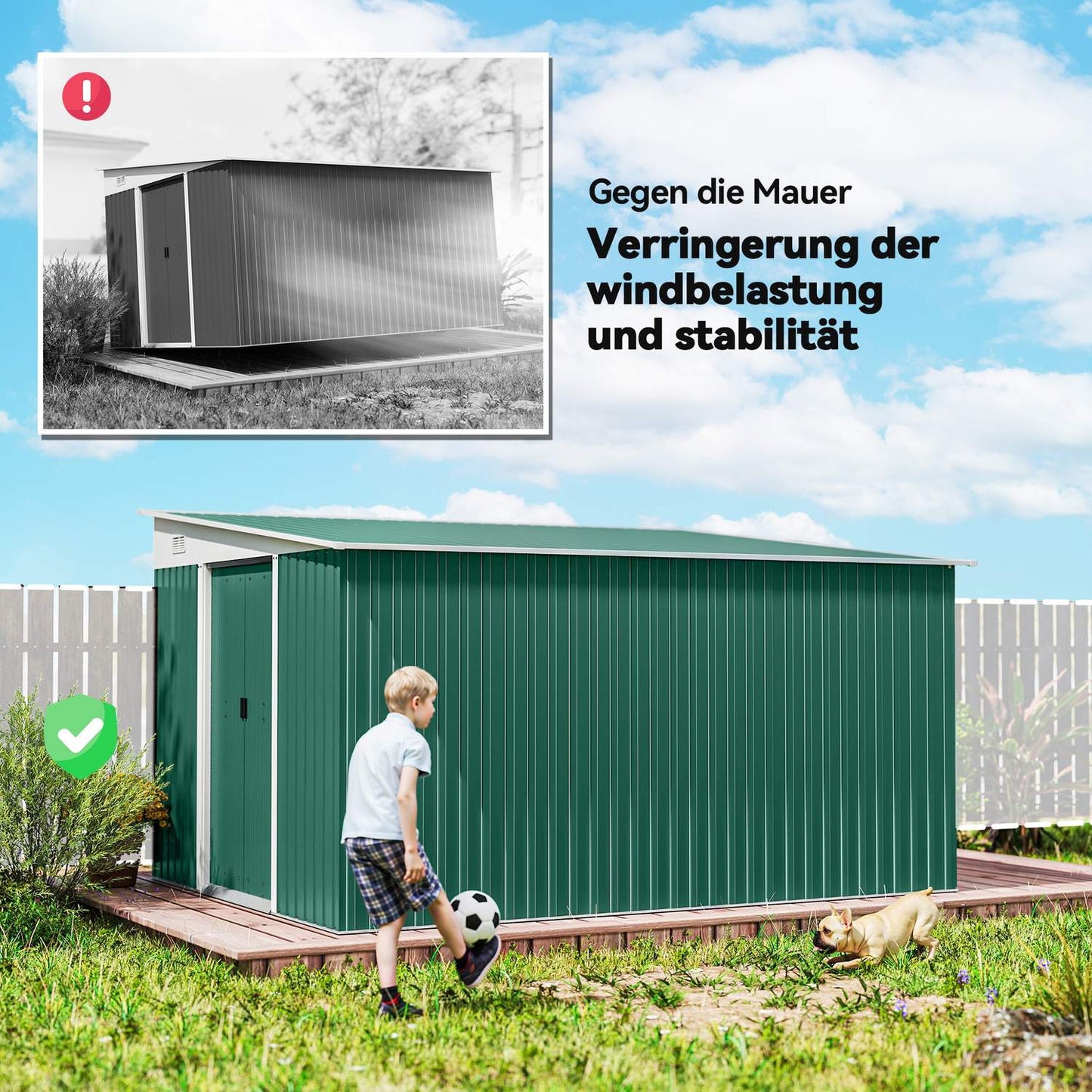 Metal Garden Shed with Sloped Roof, Lockable Double Door