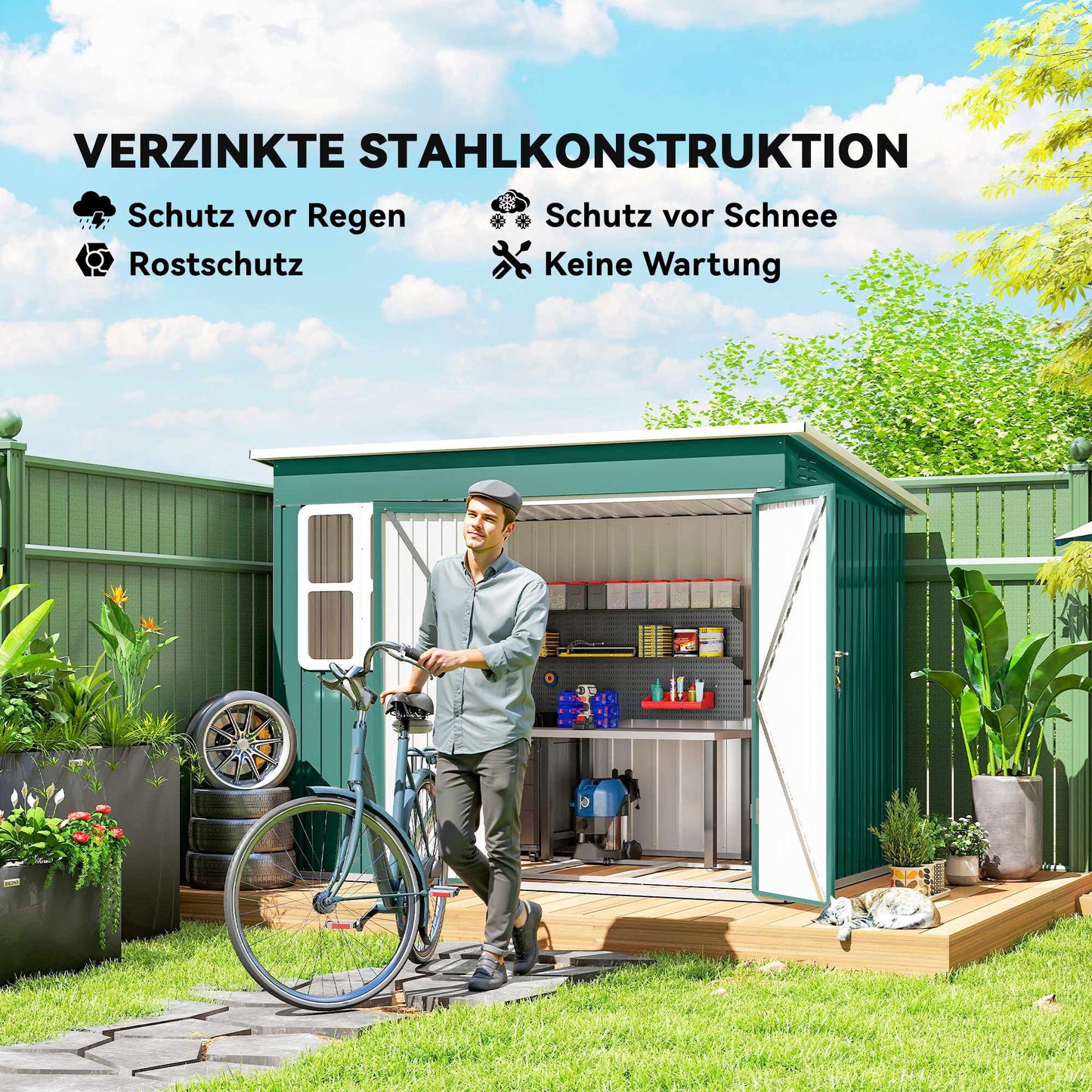 Metal Garden Storage Shed, Window, Wide Door, 260x177x190 cm
