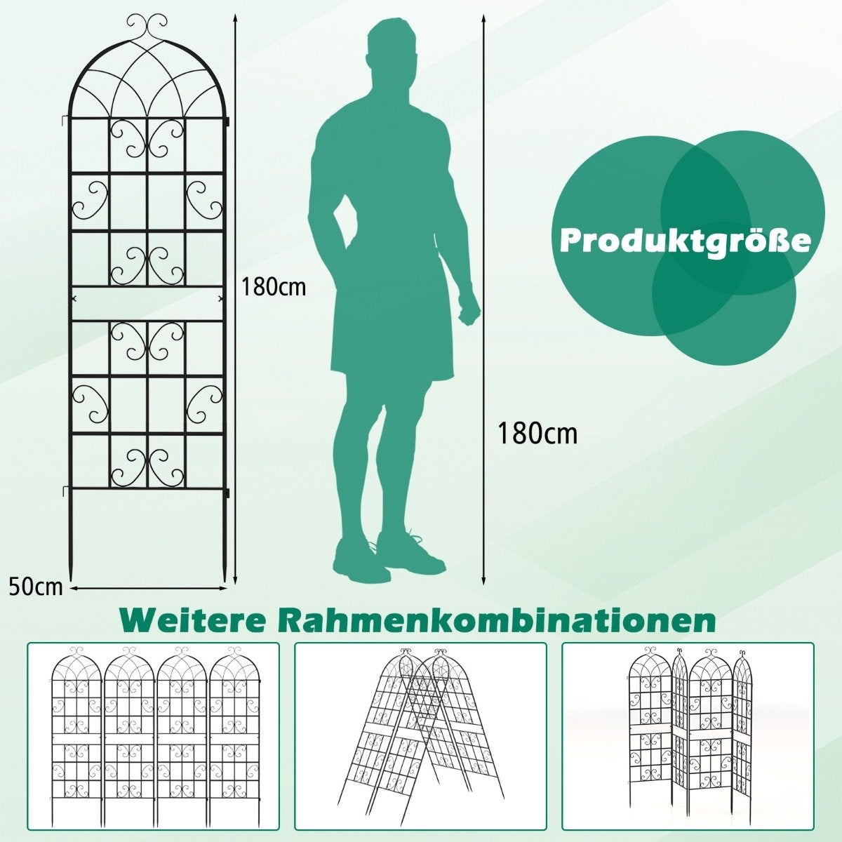 Metal Garden Trellis Set, 2-Pack, 180x50 cm, Black