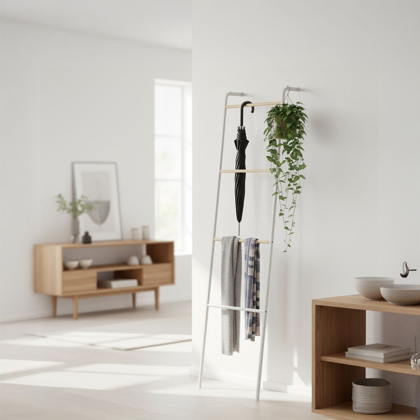 Metal Ladder Towel Rack – 4 Rungs, Space-Saving Design
