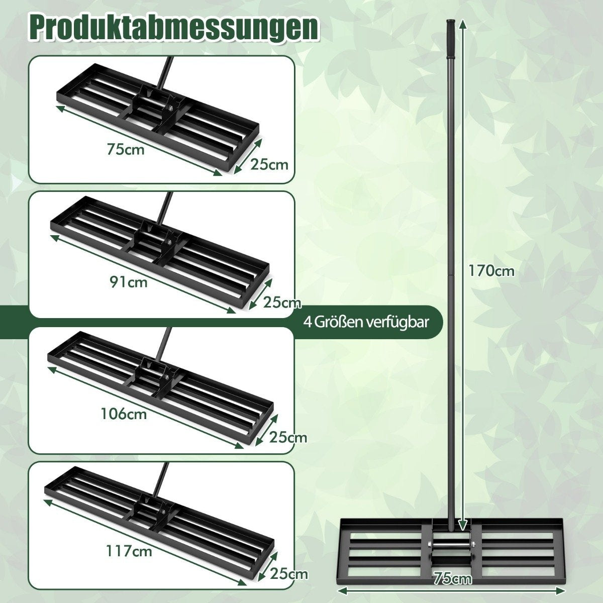 Metal Lawn Leveling Rake with Ergonomic Handle, 75x25 cm
