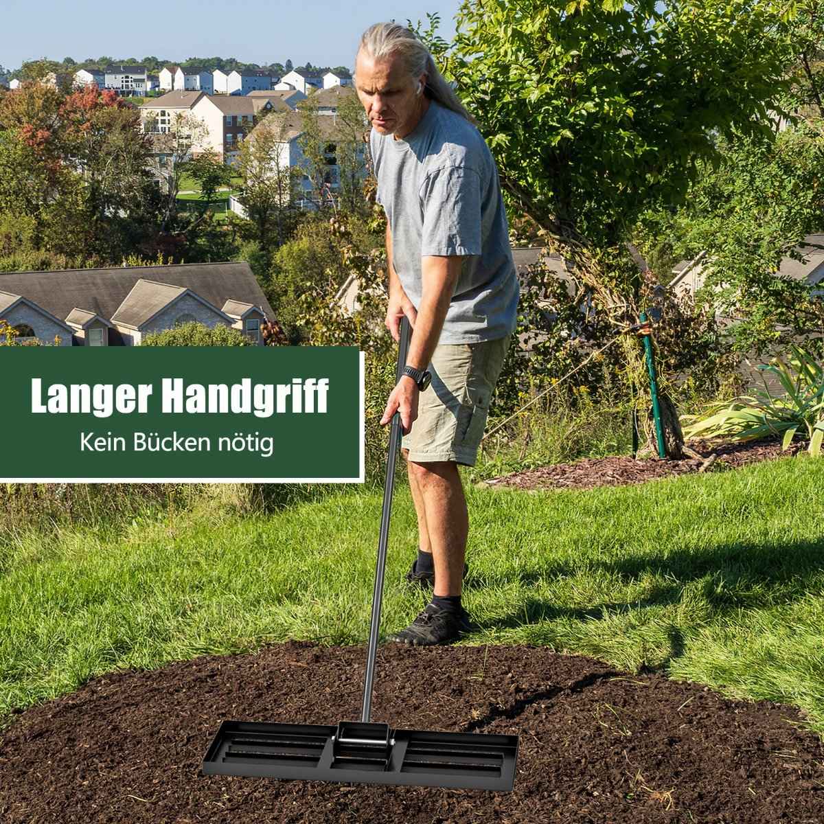 Metal Lawn Leveling Rake with Ergonomic Handle, 75x25 cm