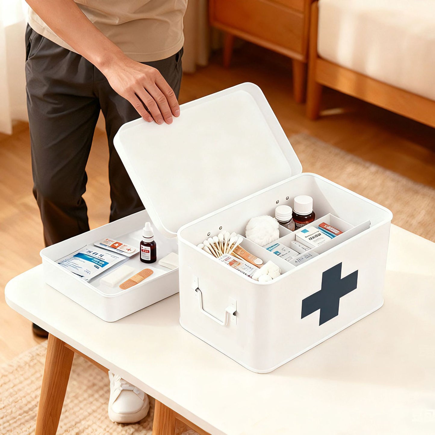 Metal Medicine Storage Box with 4 Compartments