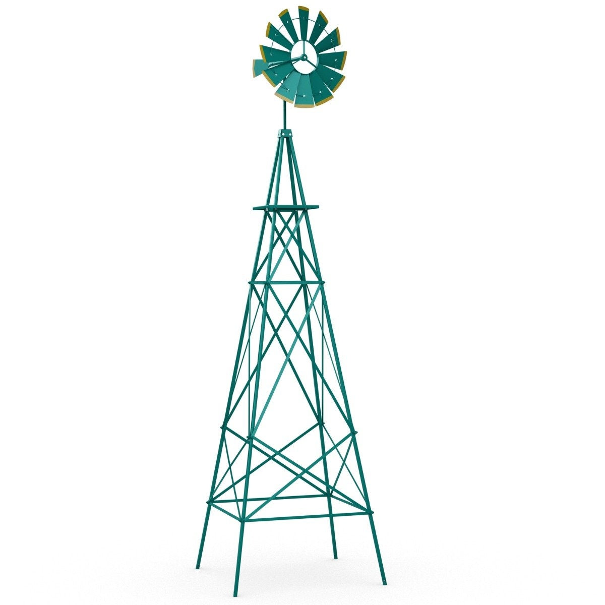 Metal Pinwheel with 4 Support Legs Weatherproof Windmill for Garden Yard 67 x 67 x 253 cm Green