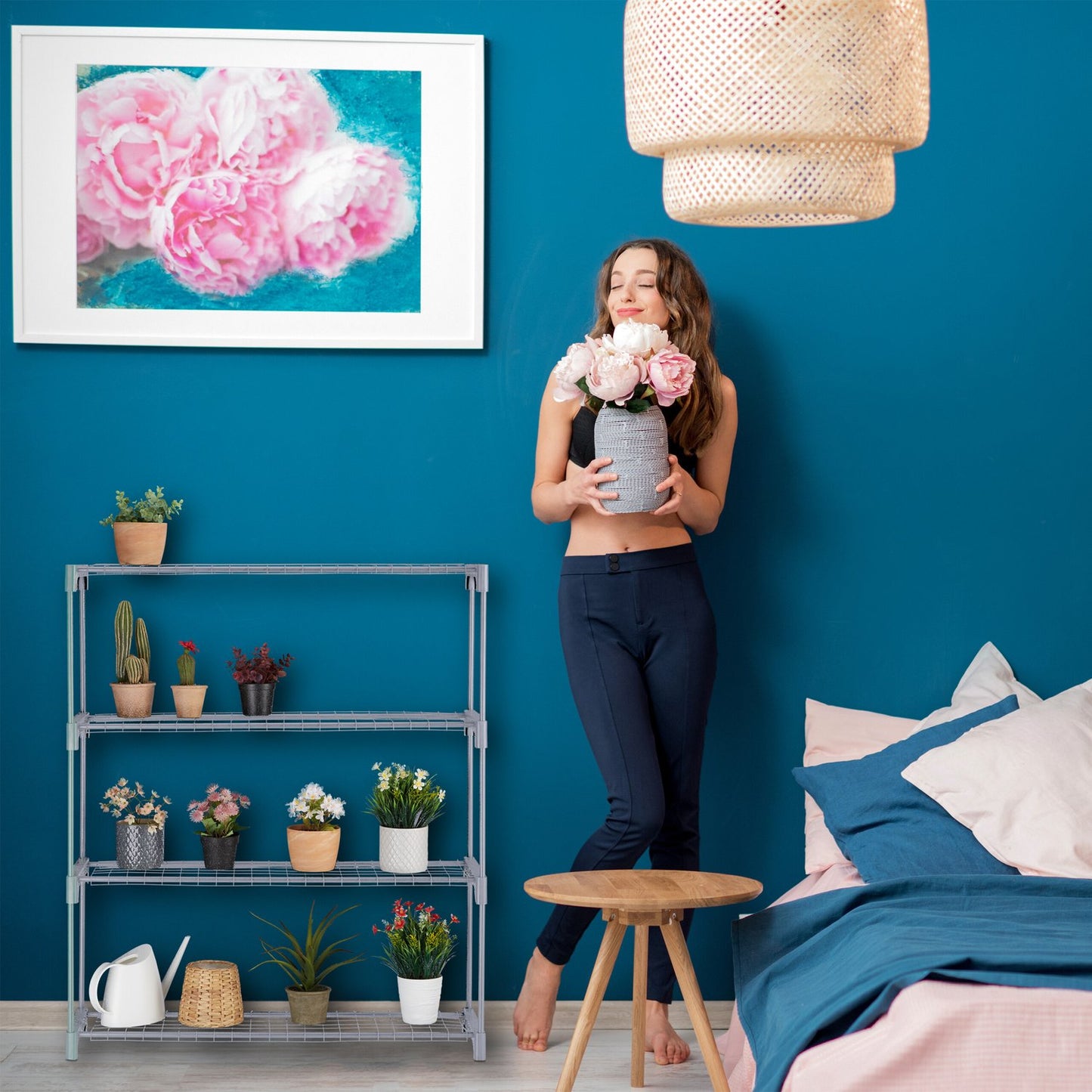 Metal Plant Rack with 4 Shelves for Indoor Use