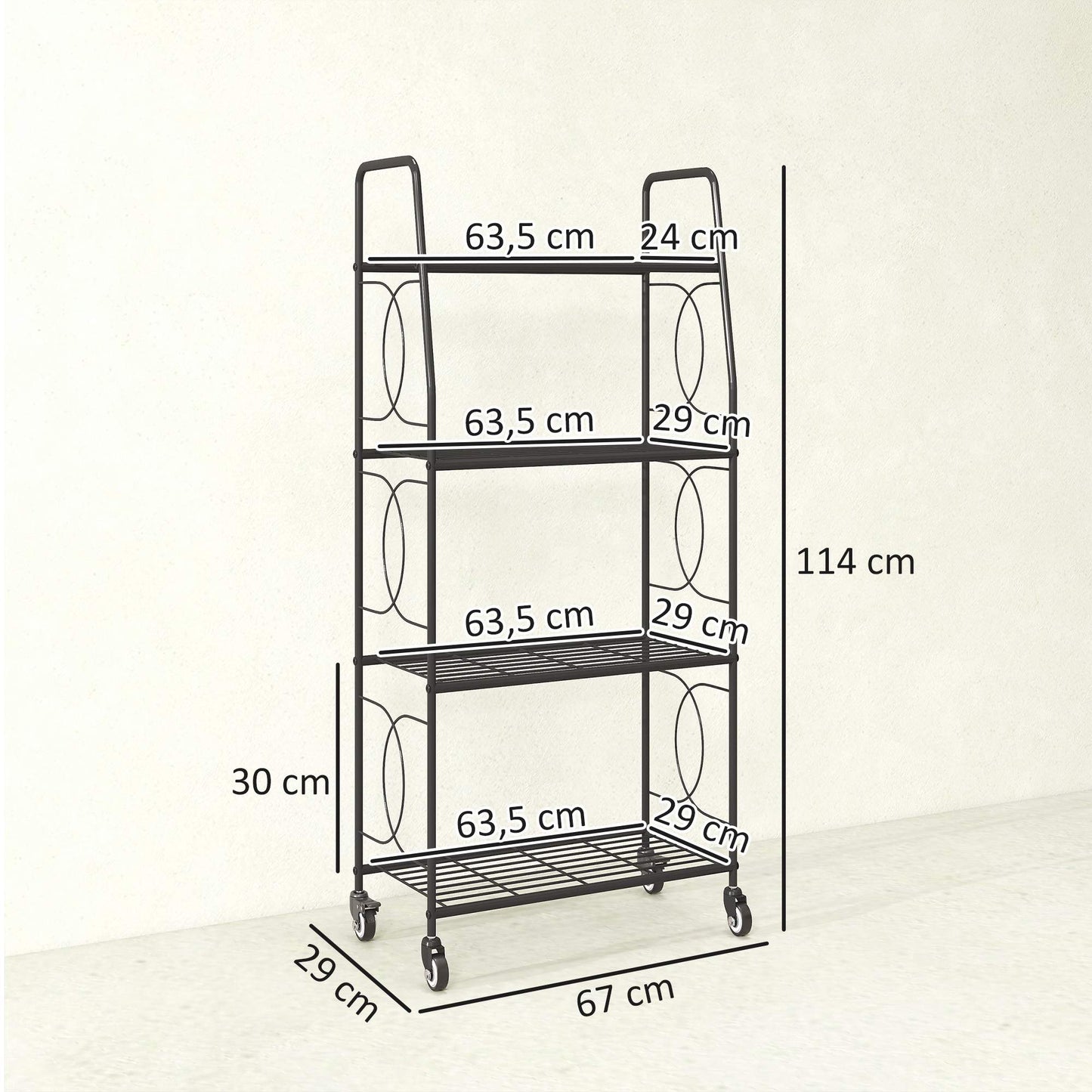Metal Plant Stand, 4-Tier with Lockable Wheels