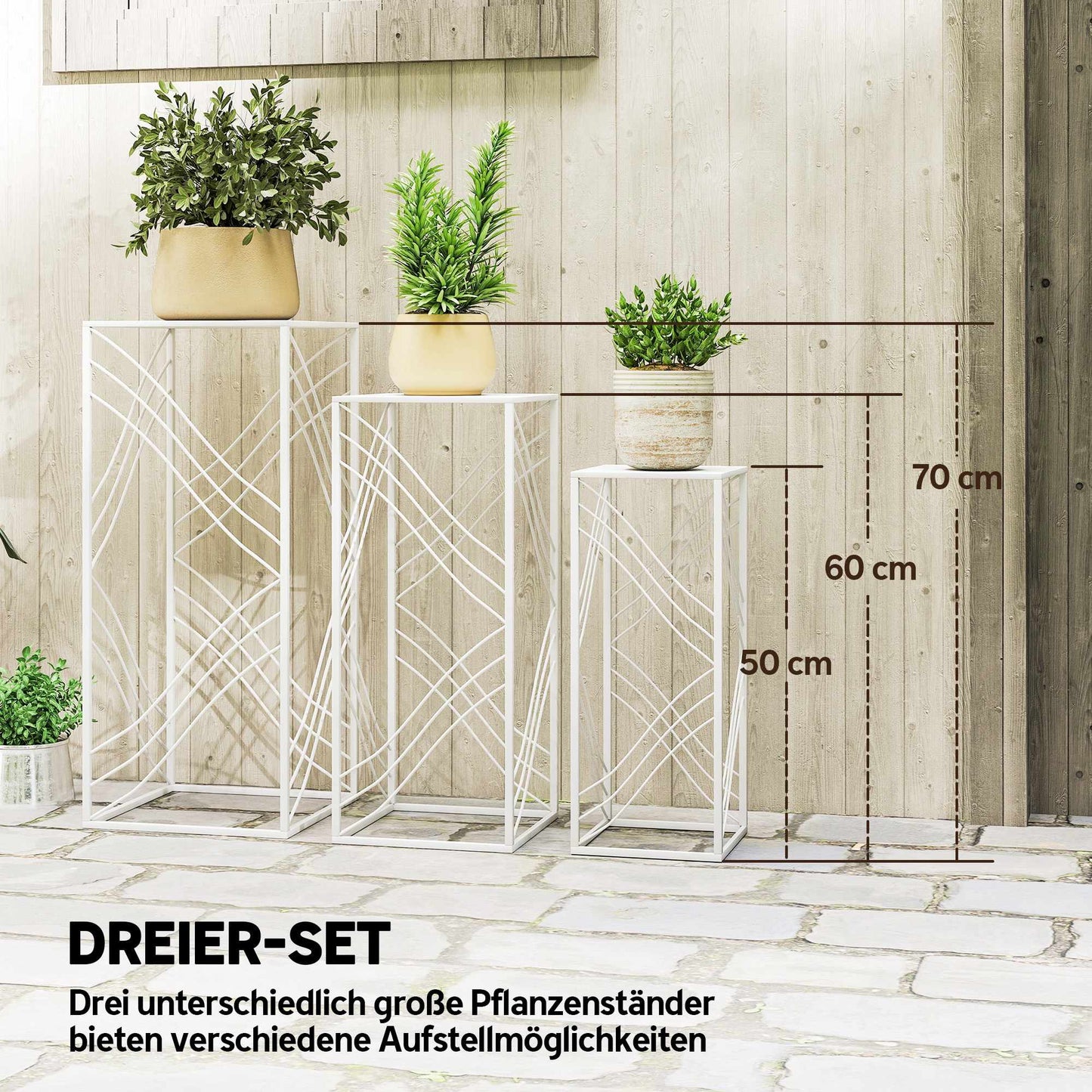 Metal Plant Stands Set, 3 Sizes, White, Rust-Resistant