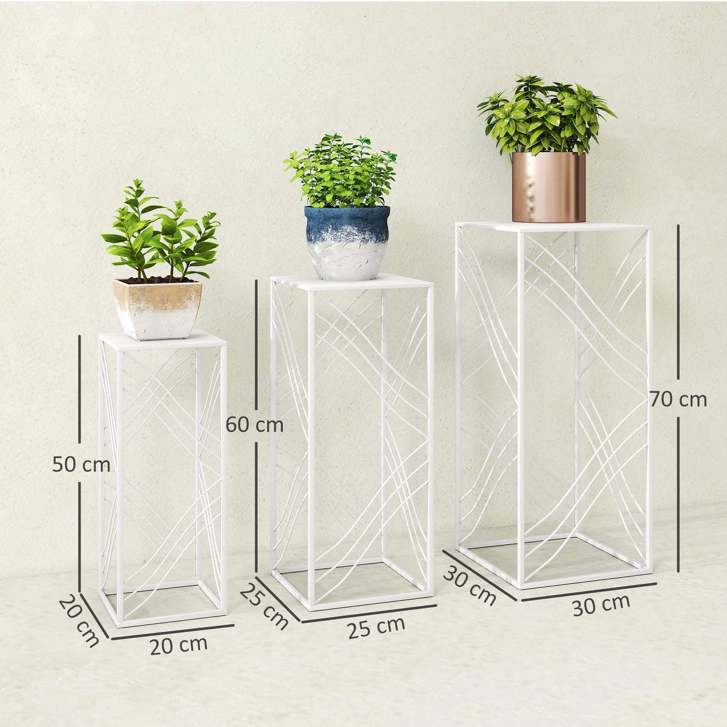 Metal Plant Stands Set, 3 Sizes, White, Rust-Resistant