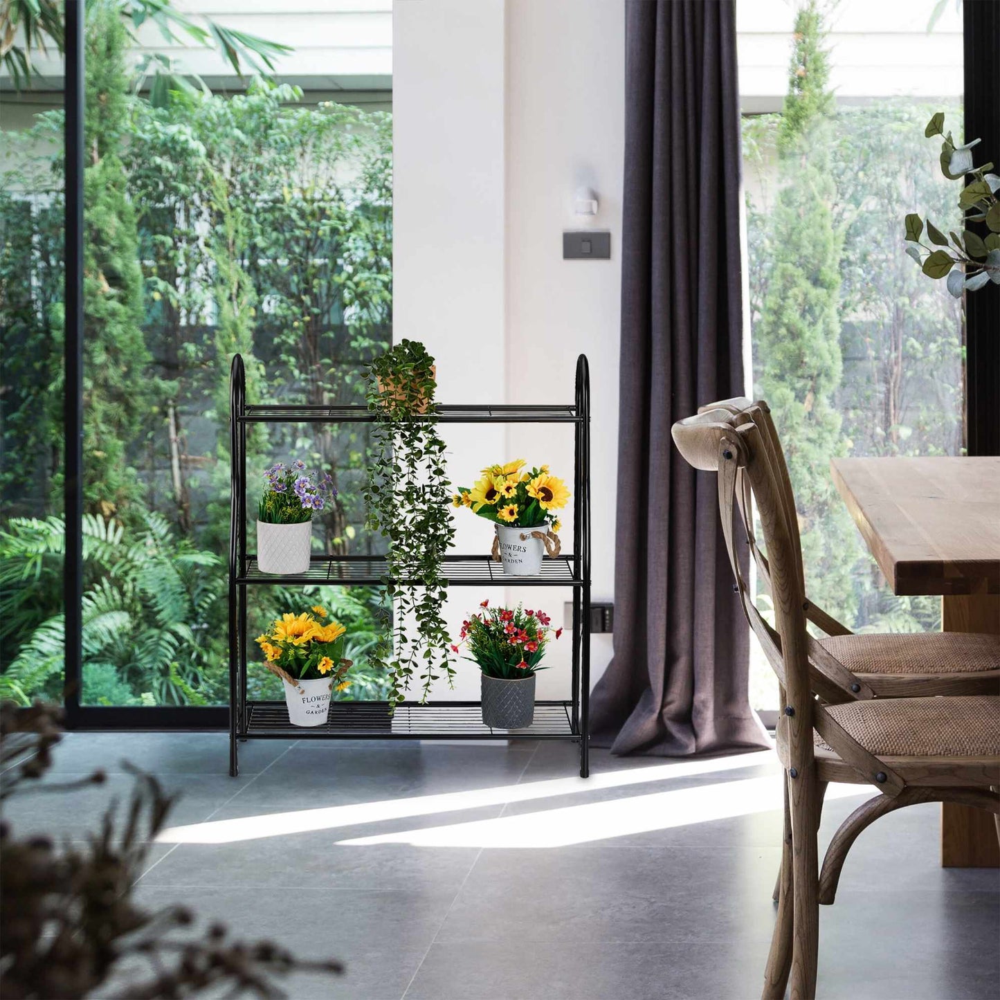 Metal Plant Stand with 3 Tiers for Indoor/Outdoor Use
