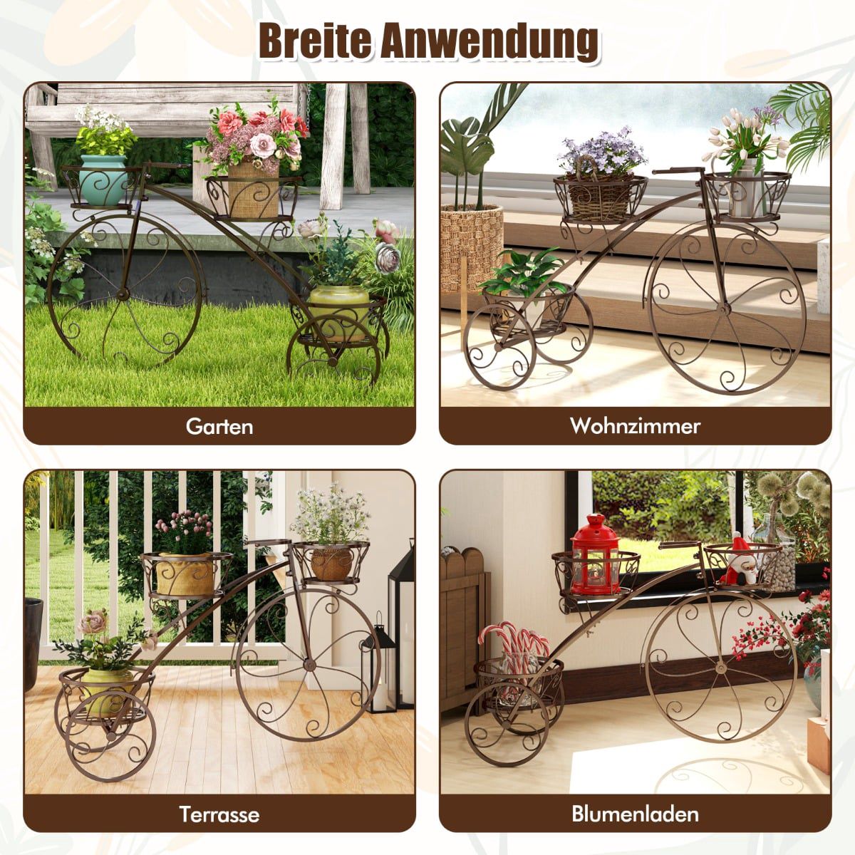 Metal Plant Stand with Bicycle Design, 3-Tier Basket Holder