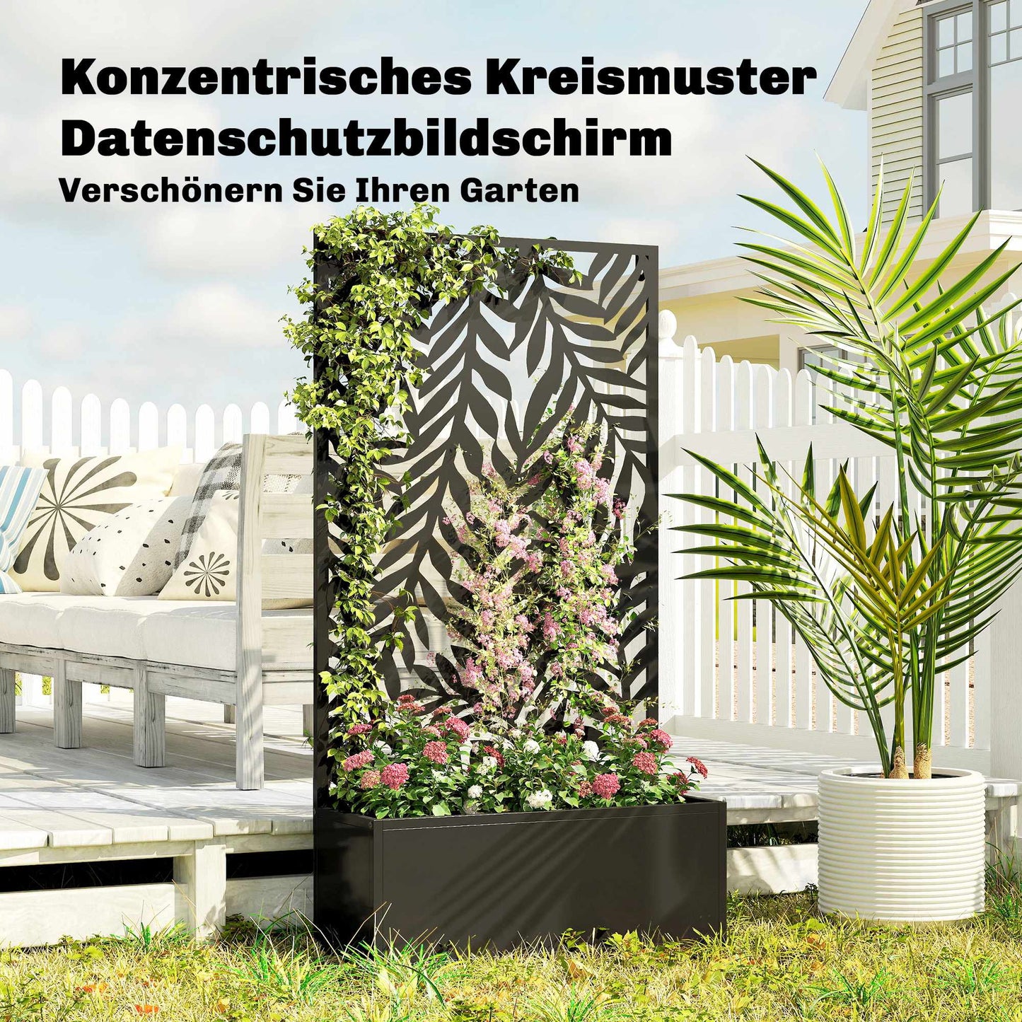 Metal Planter Box with Trellis, 20L Capacity, Black