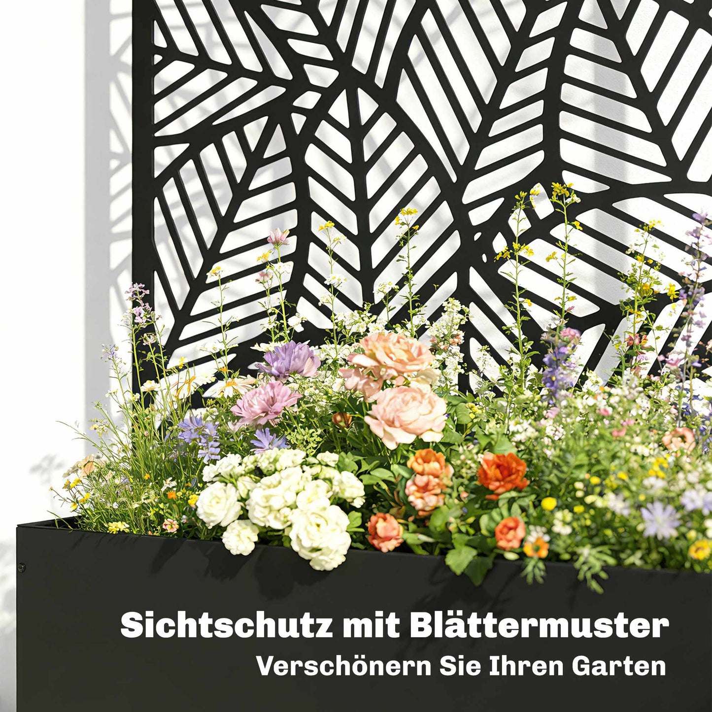 Metal Planter Box with Trellis, 38L Capacity, Black
