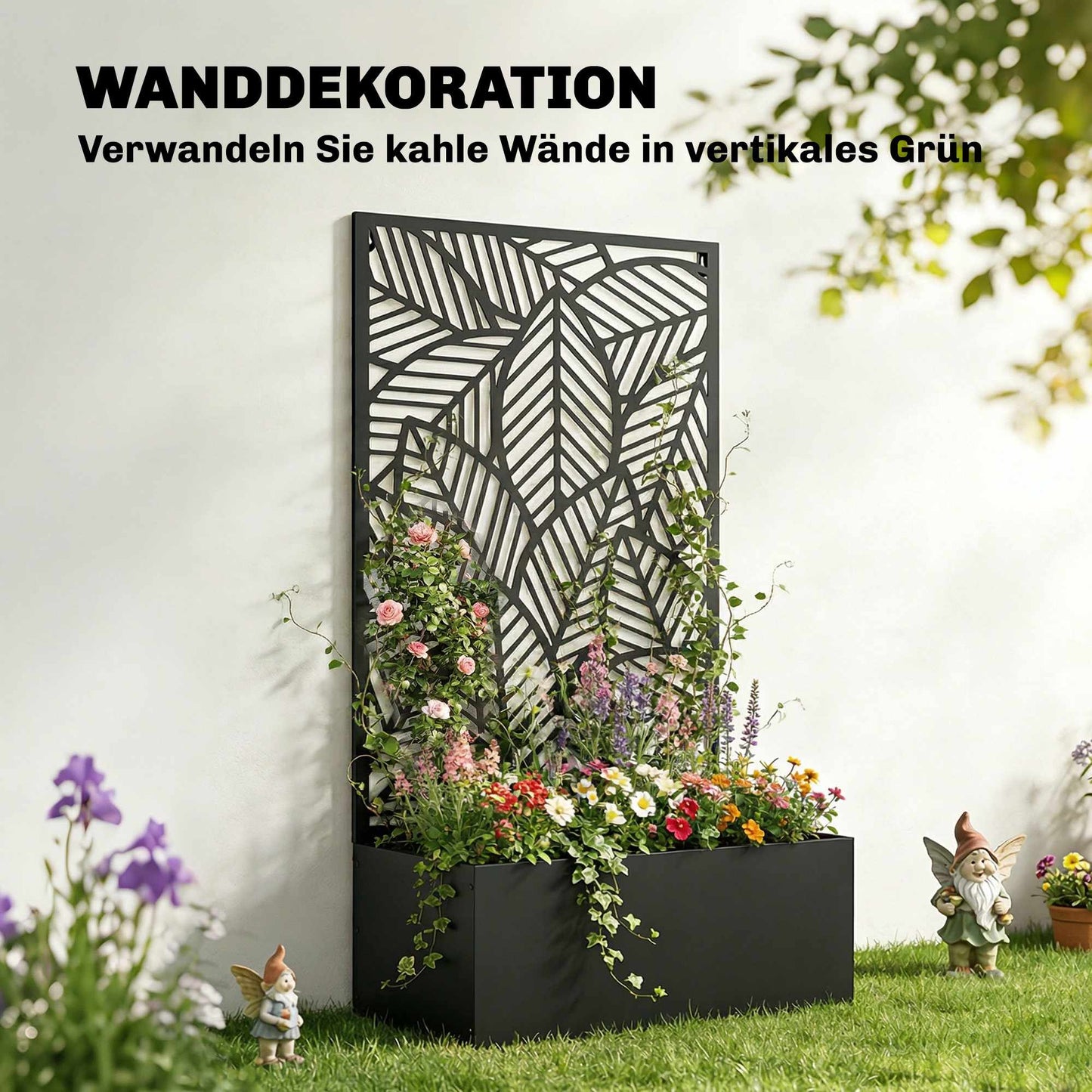Metal Planter Box with Trellis, 38L Capacity, Black