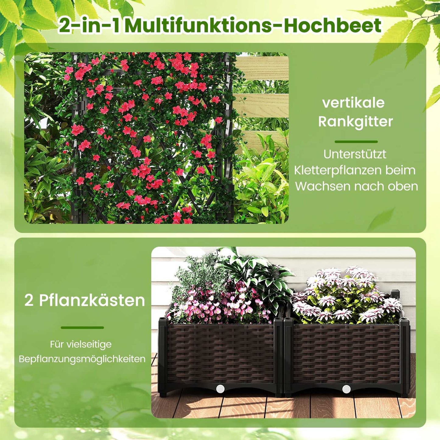 Metal Planter Box with Trellis, Self-Watering, 80x40x126 cm