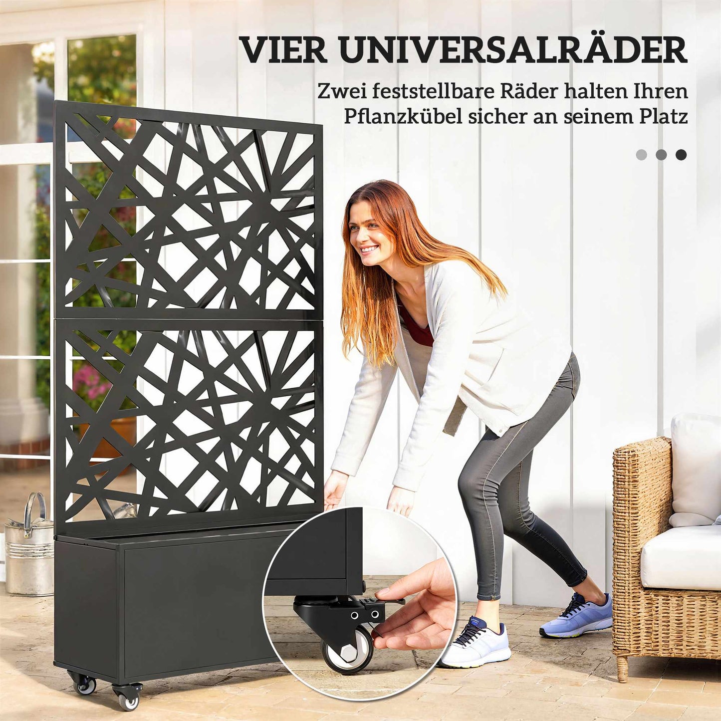 Metal Planter Box with Trellis, Wheels, 90x30x160 cm