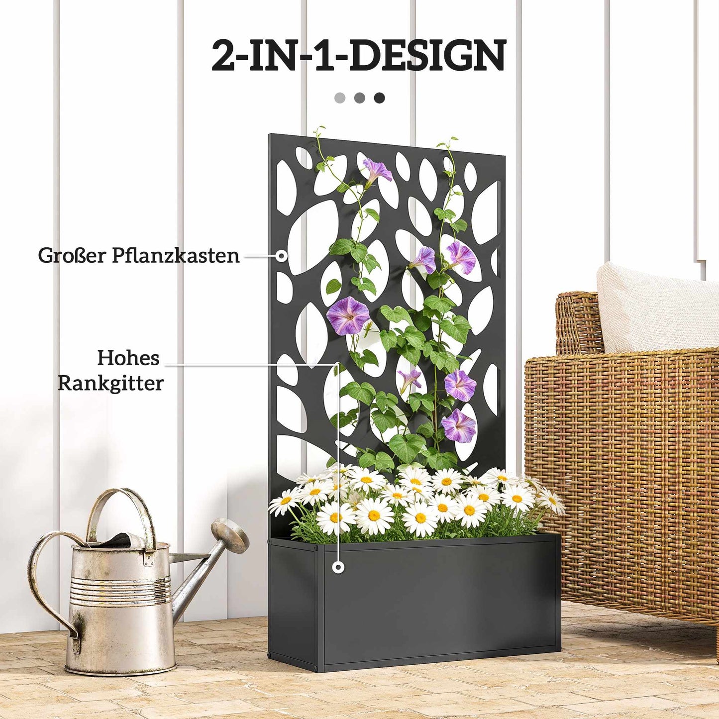Metal Planter with Trellis, Wall-Mount or Freestanding