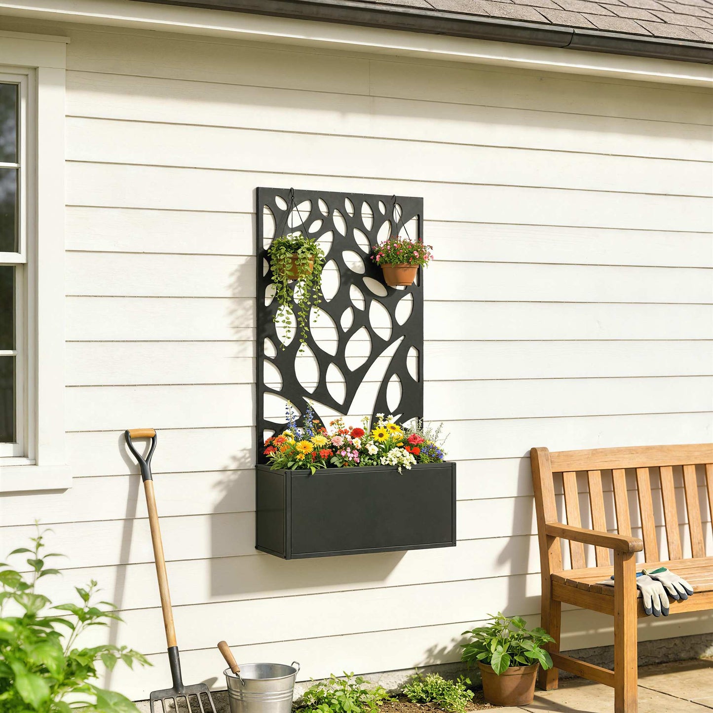 Metal Planter with Trellis, Wall-Mount or Freestanding