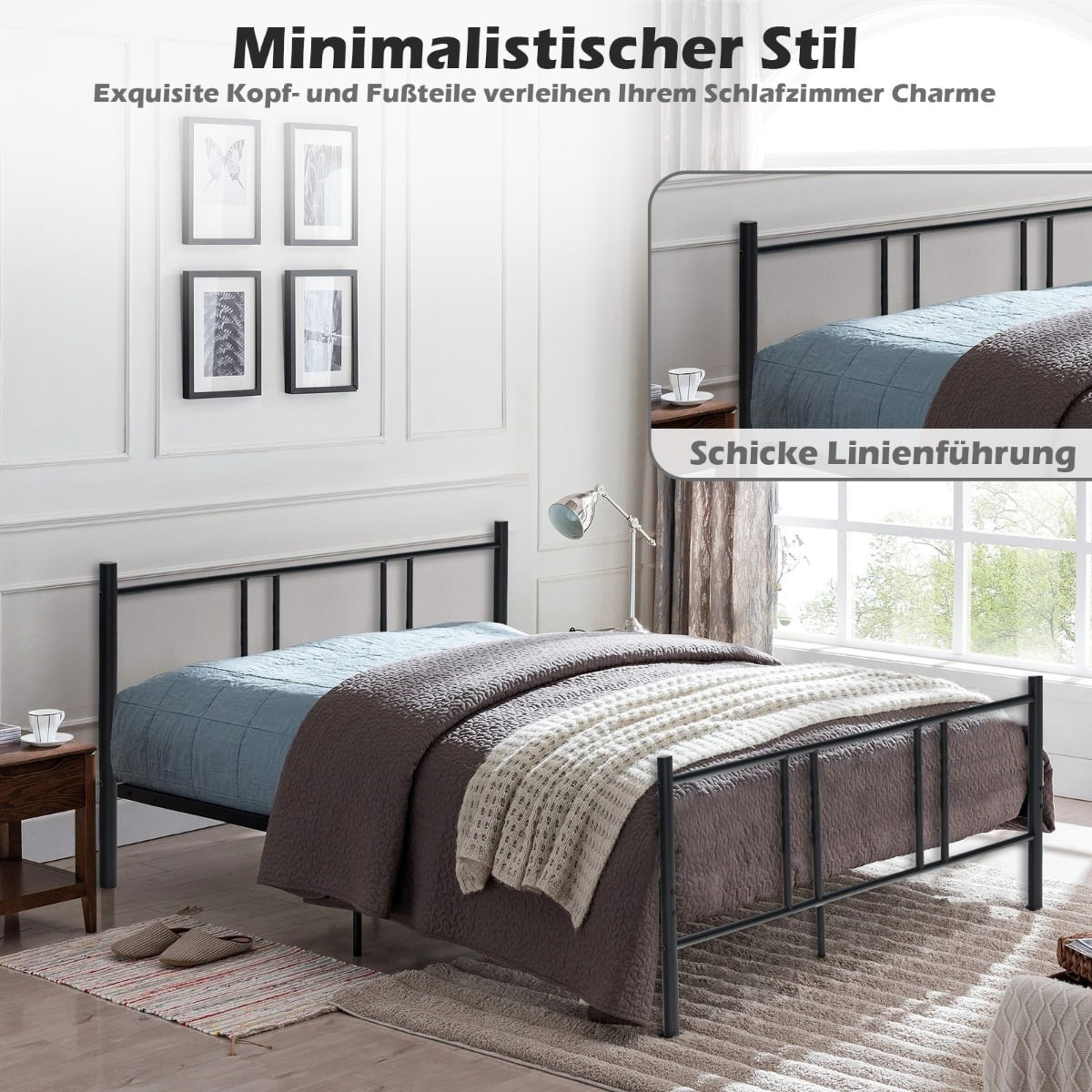 Metal Platform Bed Frame, 200x140 cm, Black, Storage Space