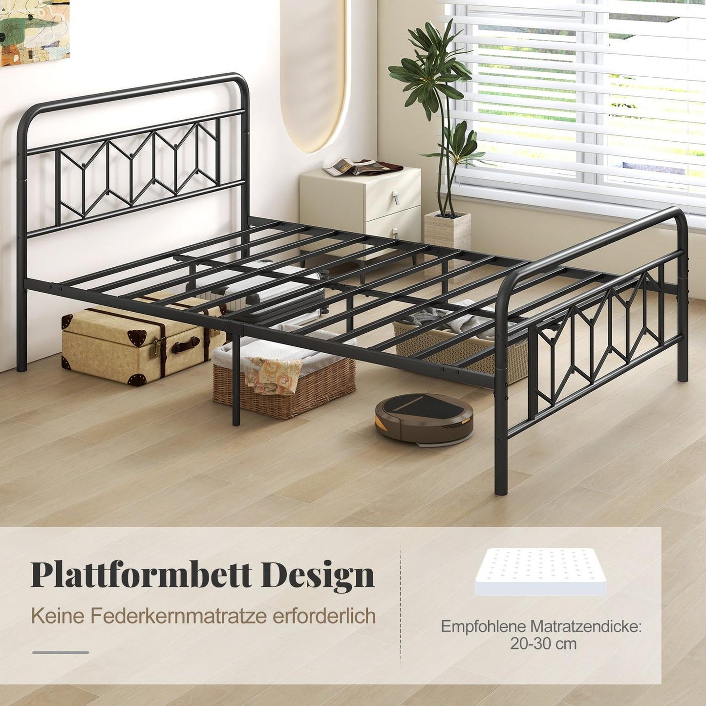 Metal Platform Bed Frame for 200 x 140 cm Mattress, Black