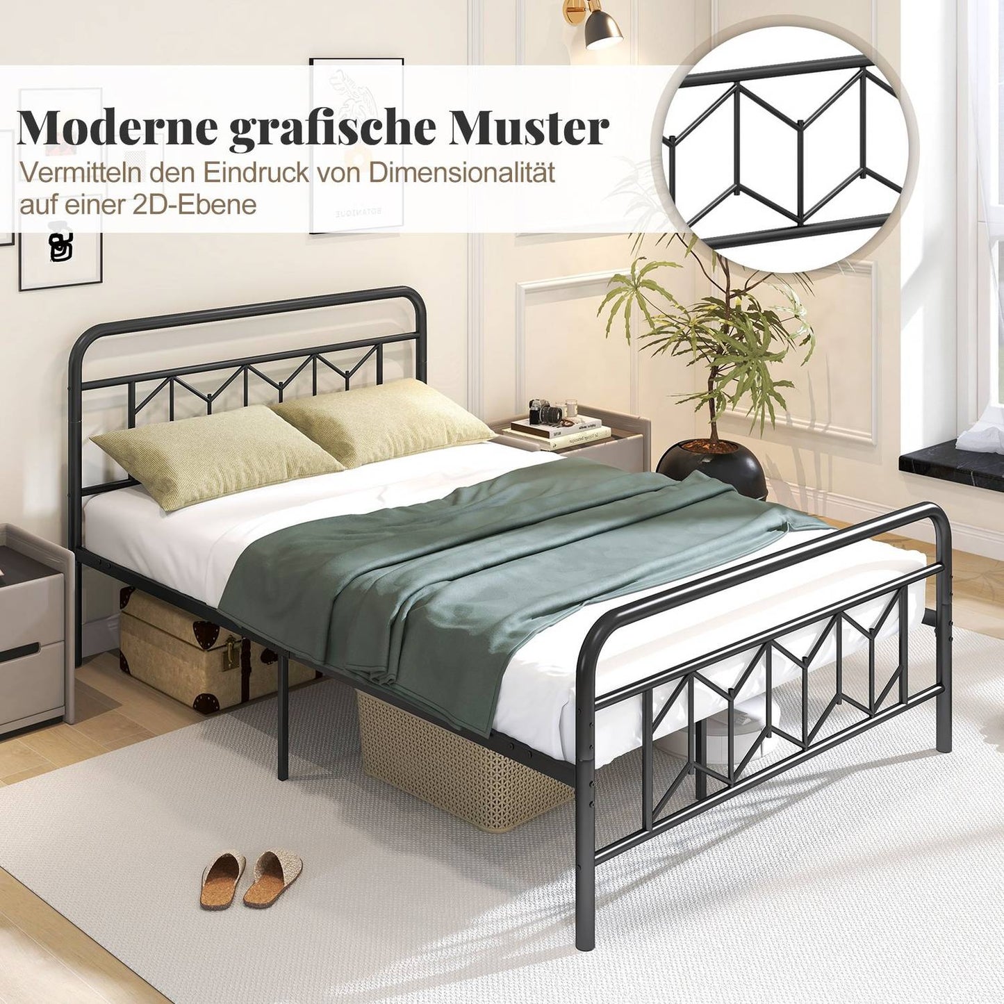 Metal Platform Bed Frame for 200 x 140 cm Mattress, Black