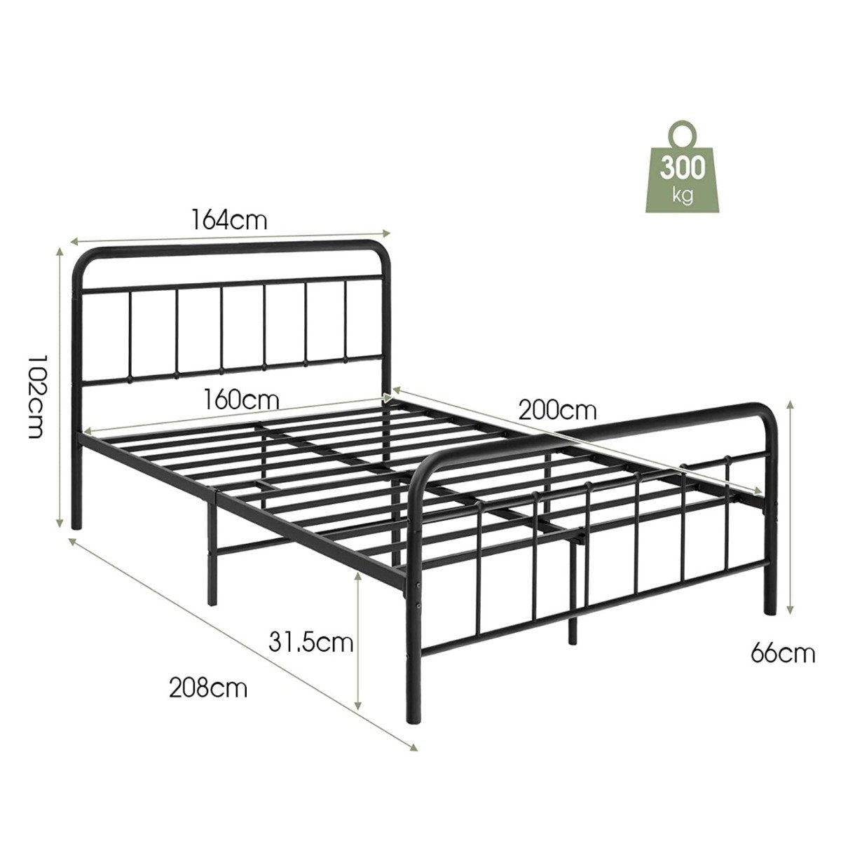Metal Platform Bed Modern Bed Frame with Headboard and Footboard 208 x 164 x 102 cm Black