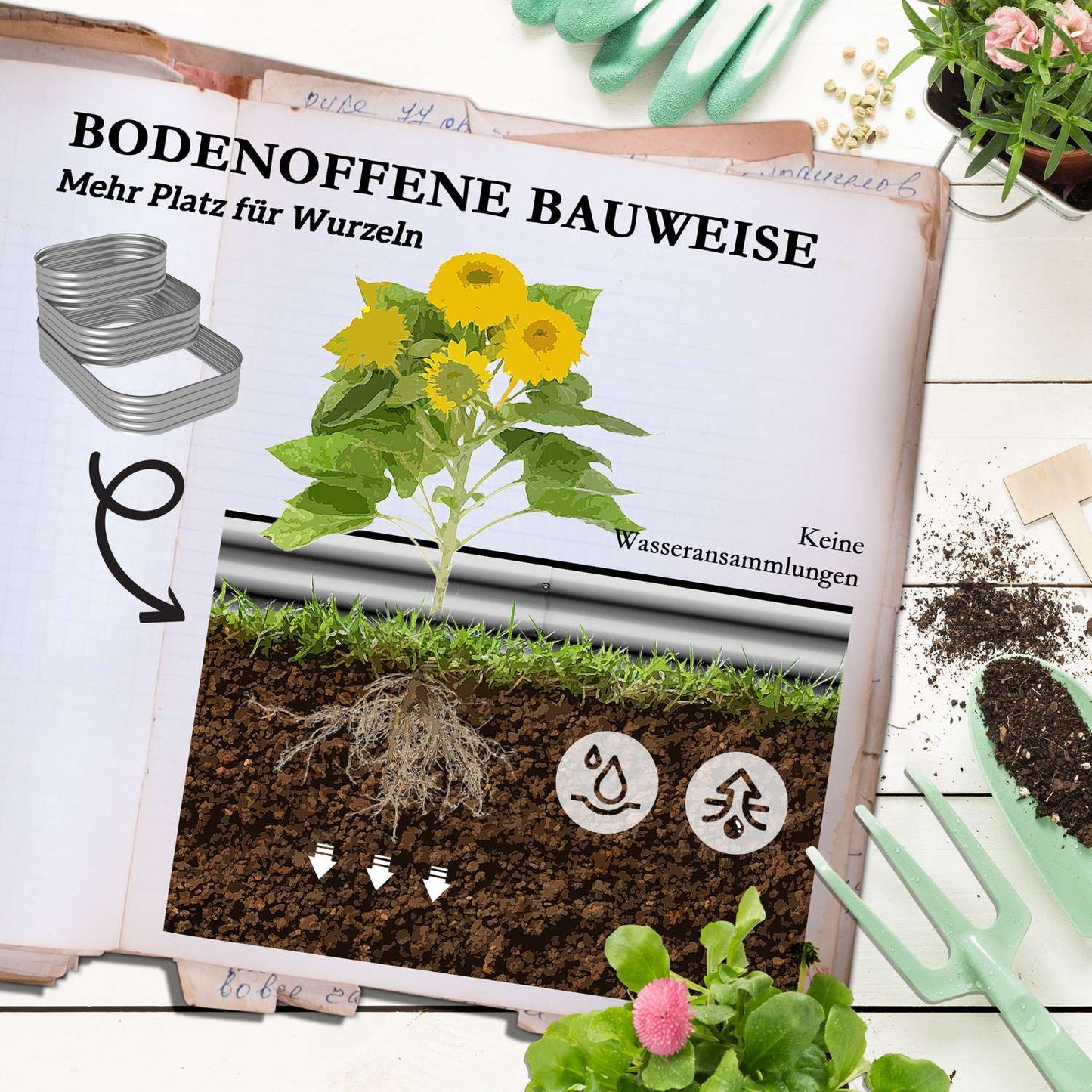 Metal garden bed, planting in 3 levels, safety edges