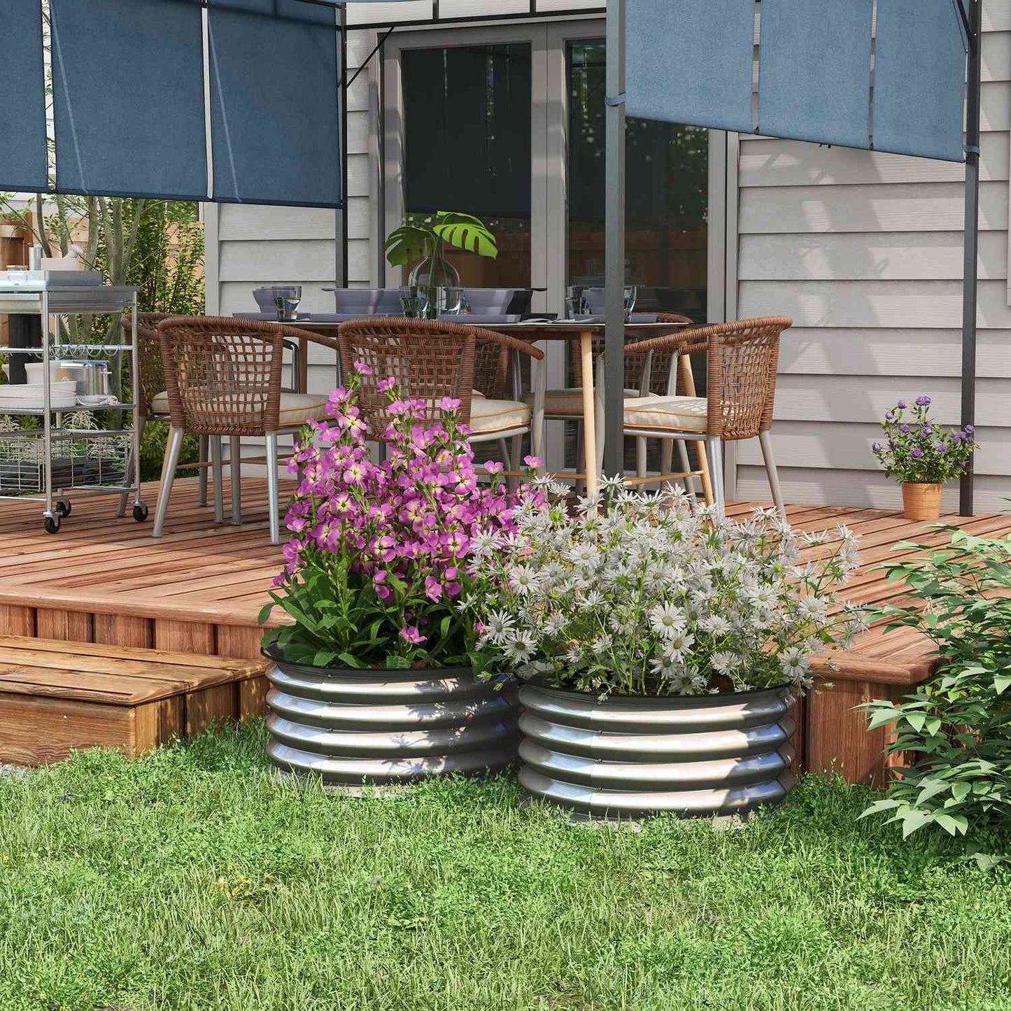 Metal raised garden beds, Set of 2 - 60x60x30 cm, Silver