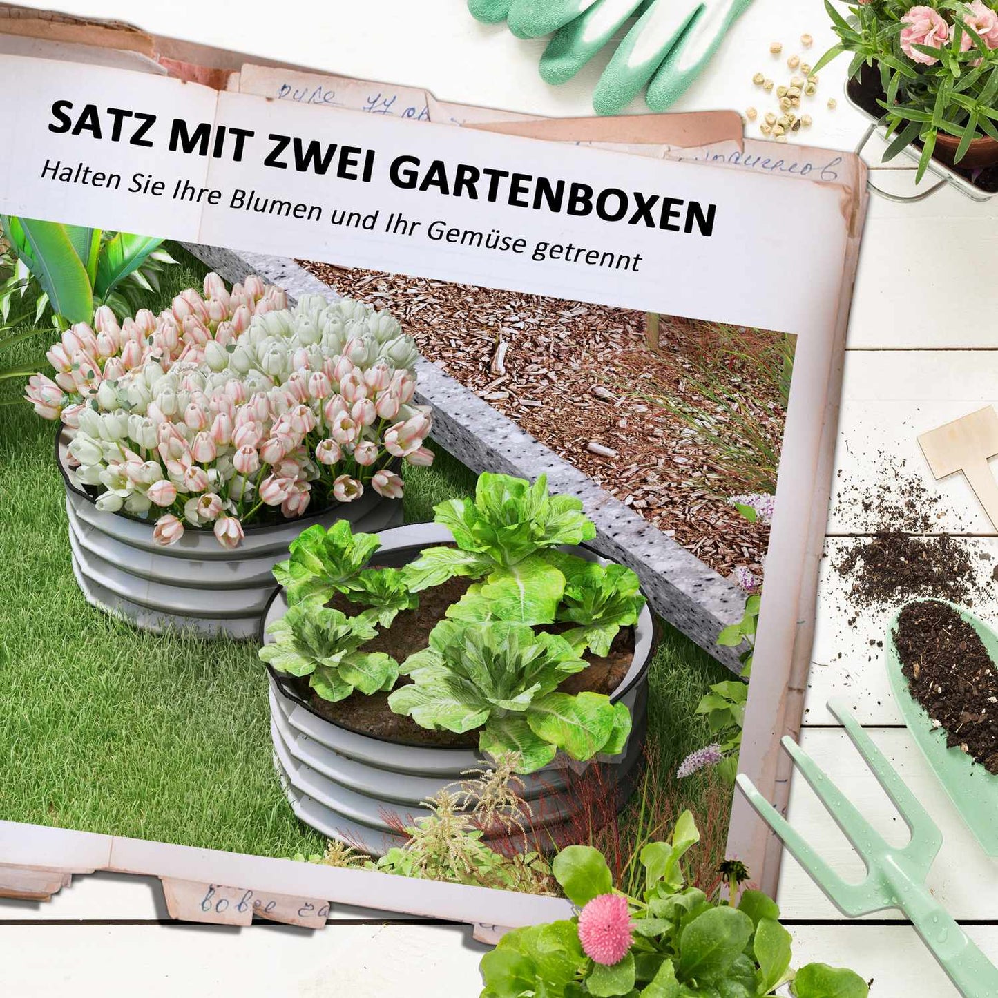 Metal raised garden beds, Set of 2 - 60x60x30 cm, Silver