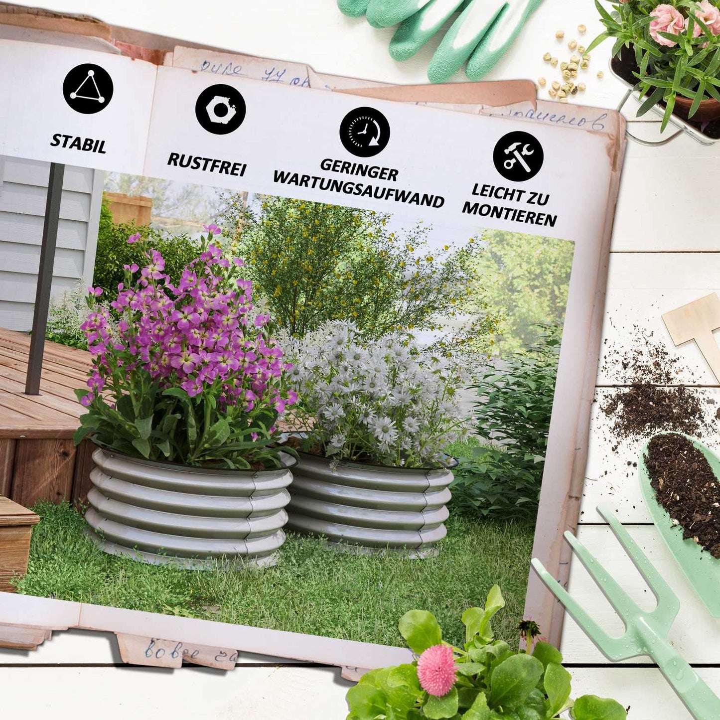 Metal raised garden beds, Set of 2 - 60x60x30 cm, Silver