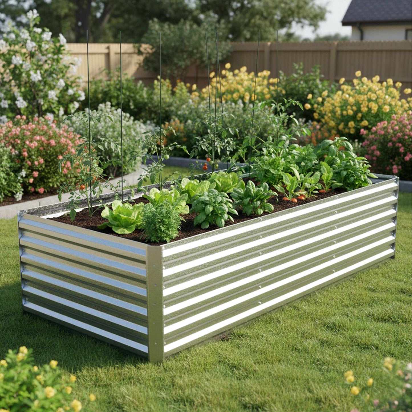 Metal Raised Garden Bed, Galvanized Steel, 57x240x90cm
