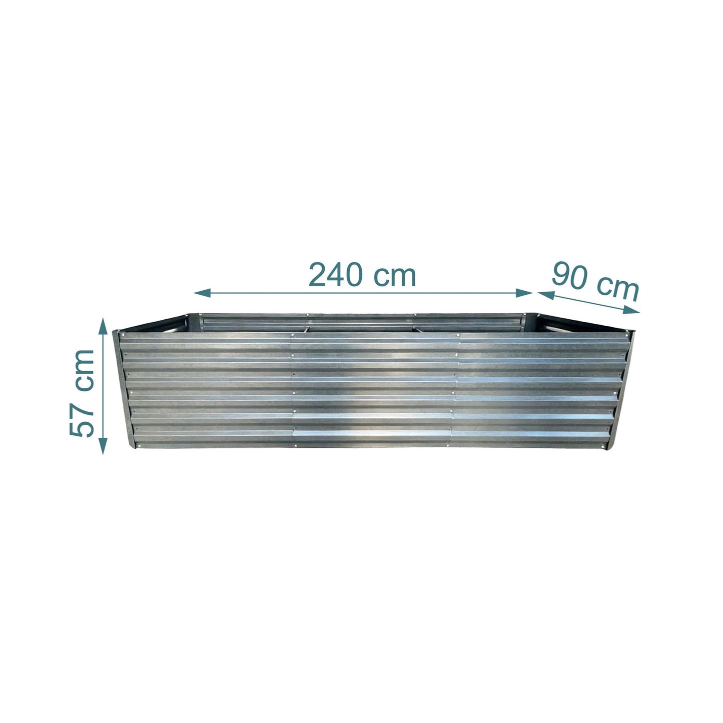 Metal Raised Garden Bed, Galvanized Steel, 57x240x90cm