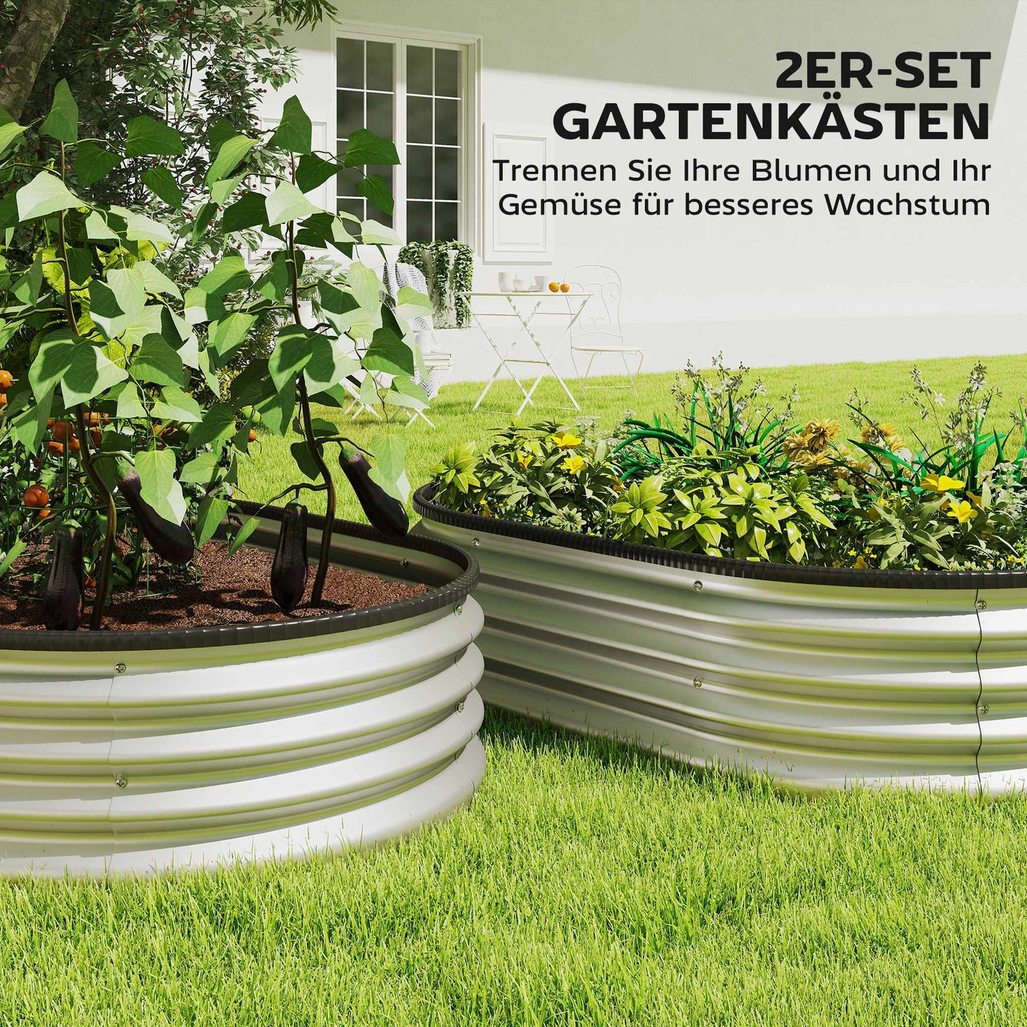 Metal Raised Garden Bed Set, 135x90x30 cm, Oval, 2-Pack