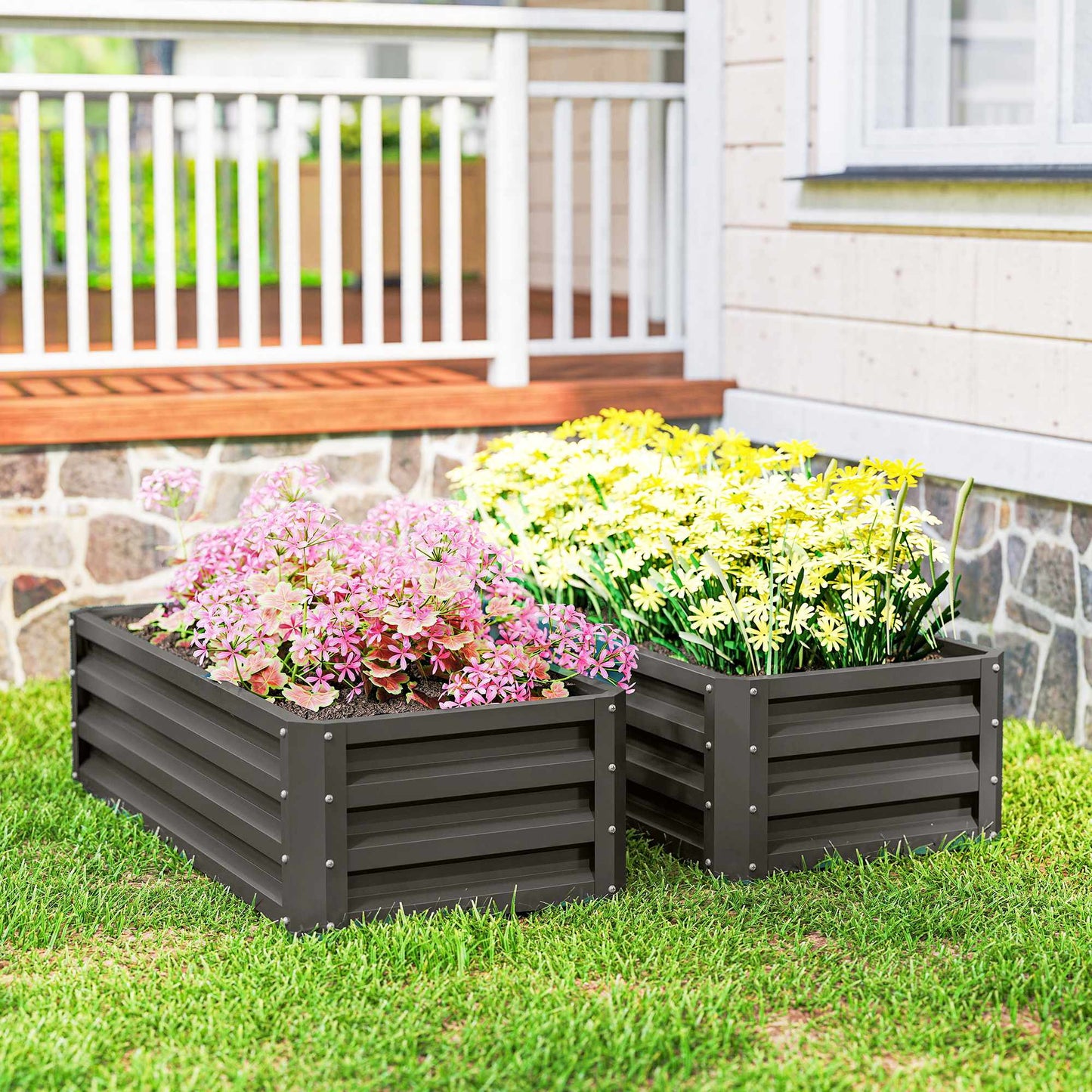 Metal Raised Garden Bed Set of 2, Open Base, 110x50x30cm