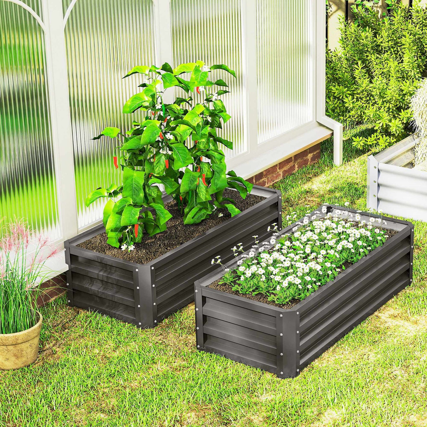 Metal Raised Garden Bed Set of 2, Open Base, 110x50x30cm