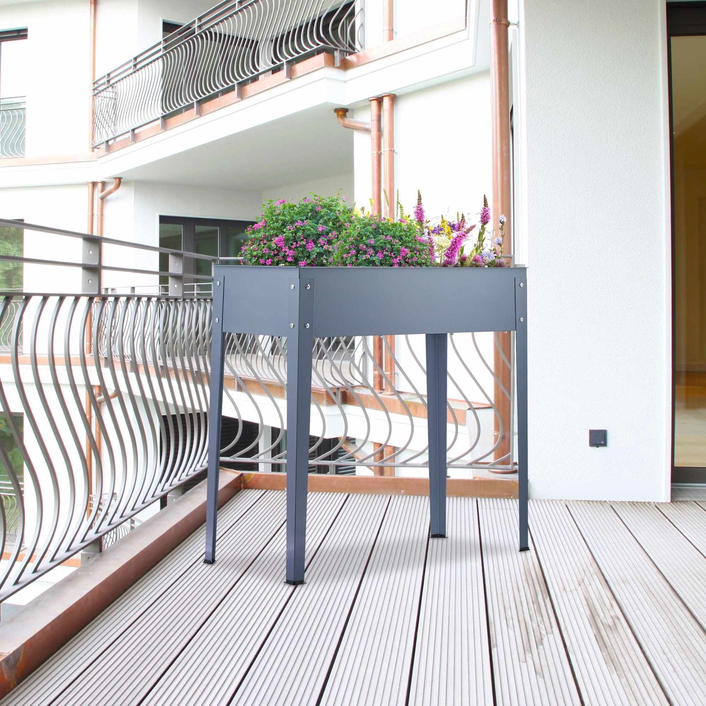 Metal Raised Planter Box in Grey
