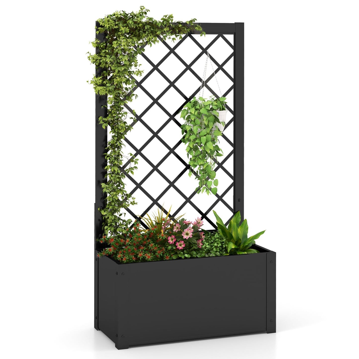 Metal Raised Planter Box with Trellis for Climbing Plants