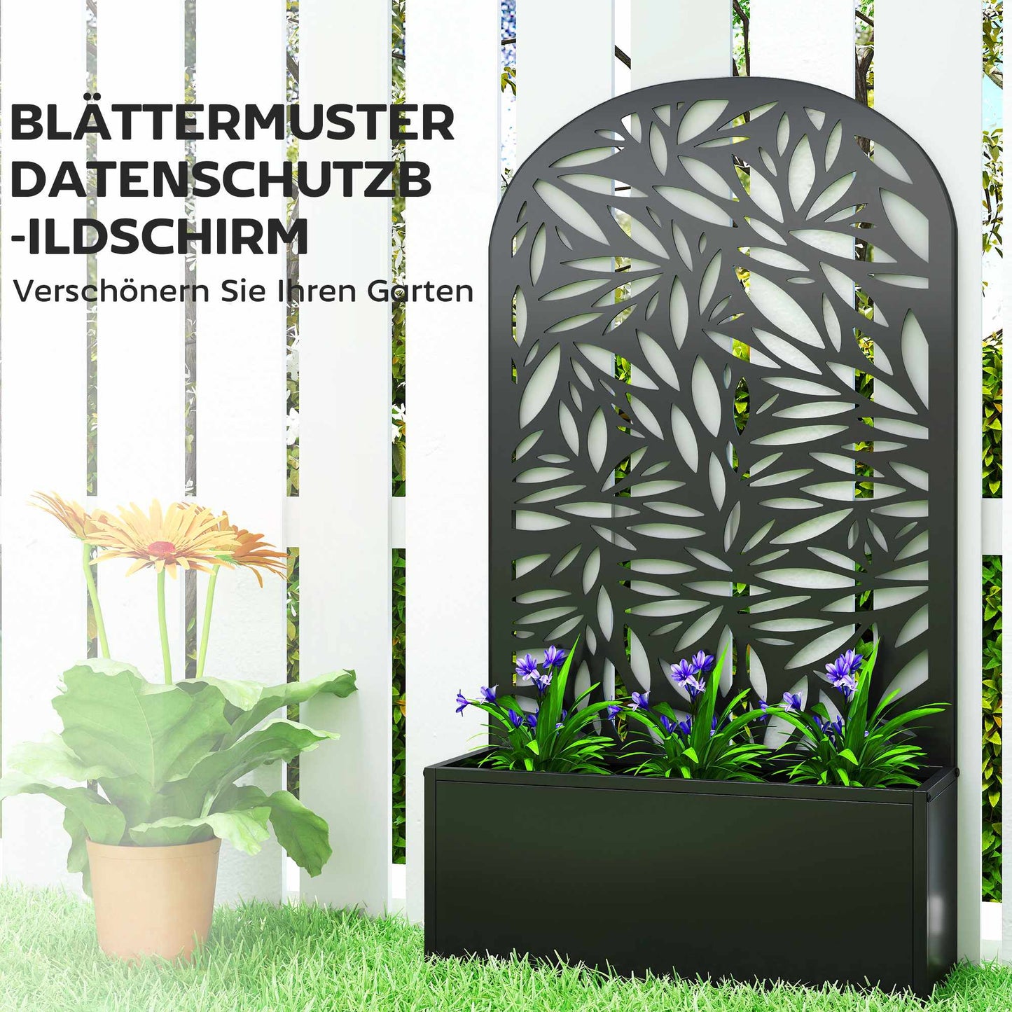 Metal Raised Planter with Trellis, Wall-Mount or Free-Standing