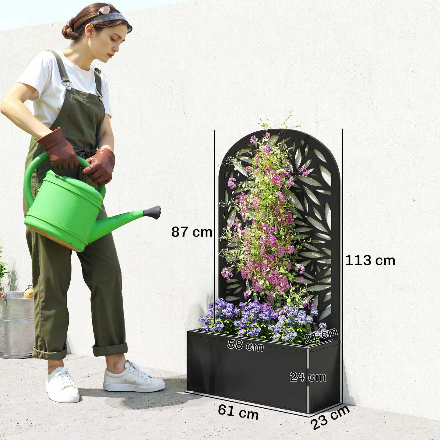 Metal Raised Planter with Trellis, Wall-Mount or Free-Standing
