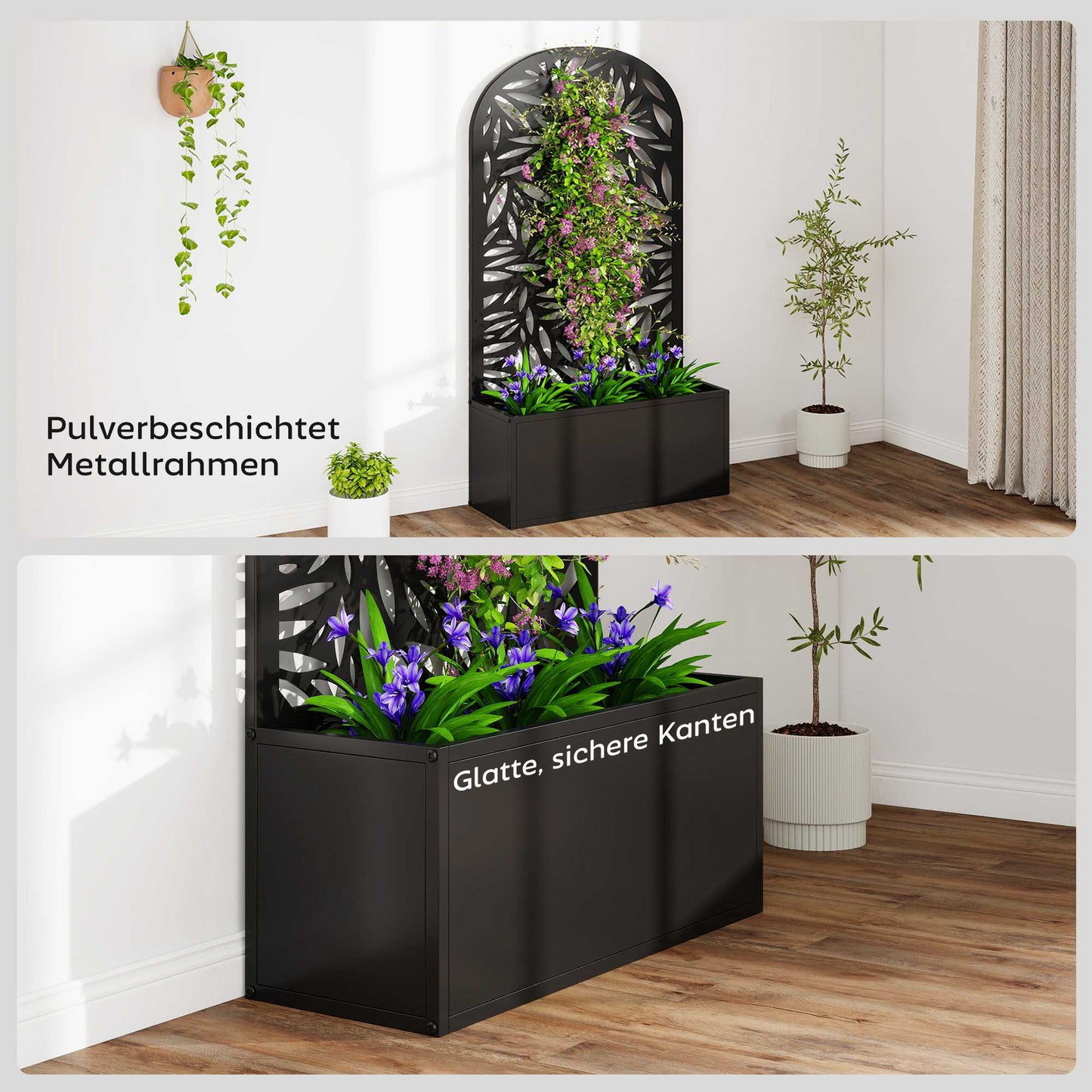 Metal Raised Planter with Trellis, Wall-Mount or Free-Standing