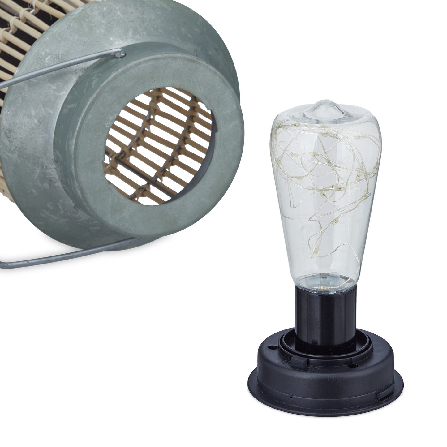 Metal & Rattan Solar Lamp