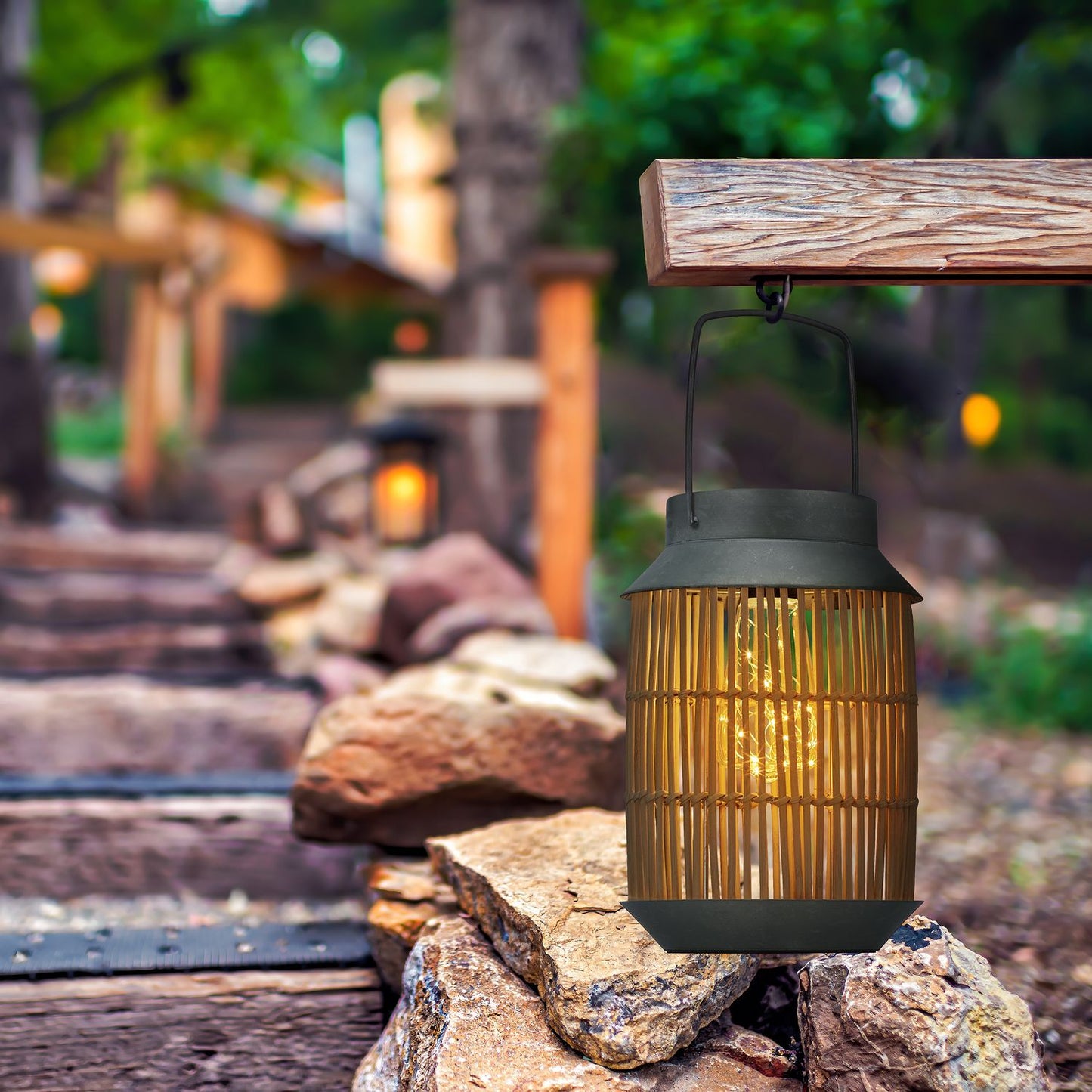 Metal & Rattan Solar Lamp