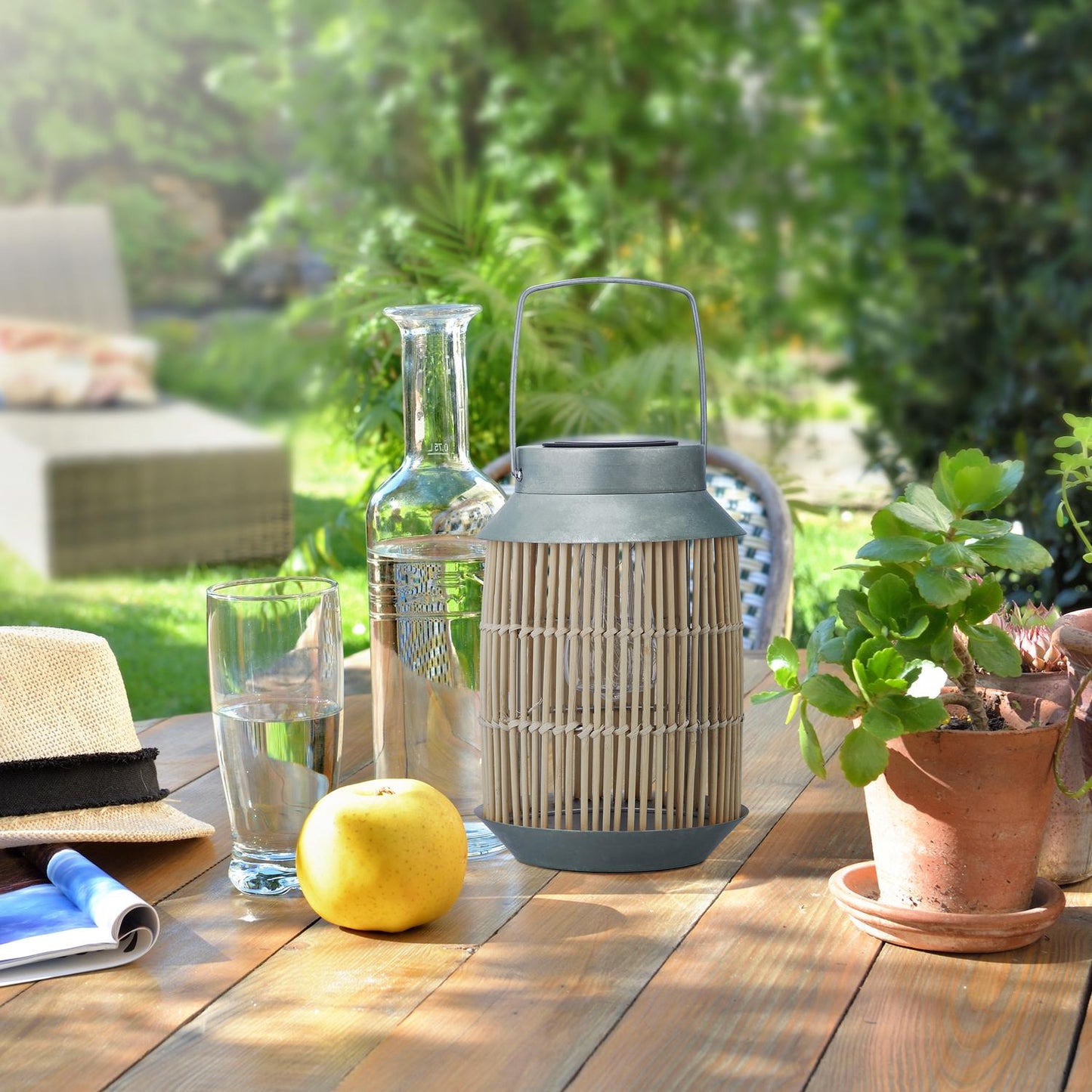 Metal & Rattan Solar Lamp