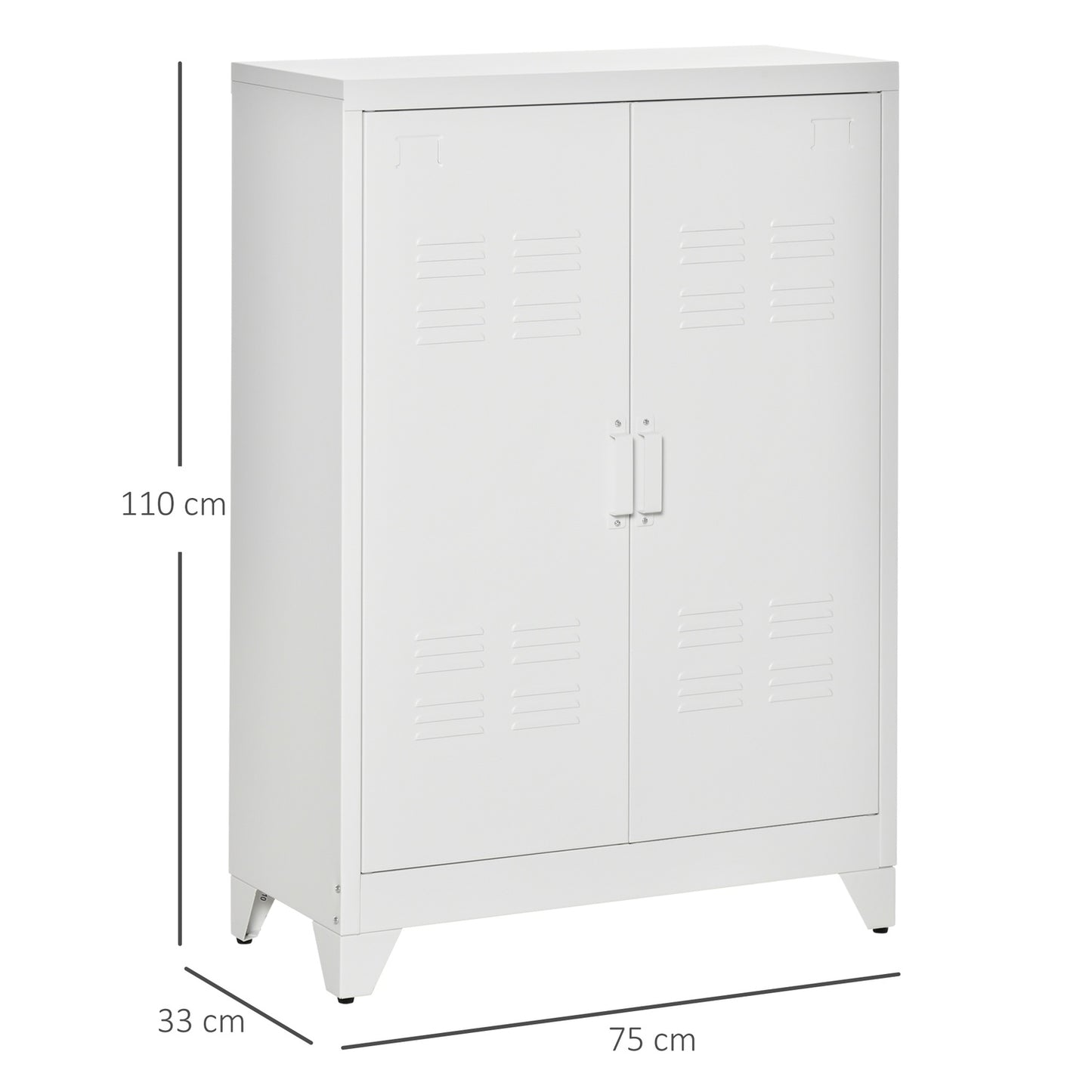 Metal Storage Cabinet, Ventilated Doors, 75x33x110 cm, White