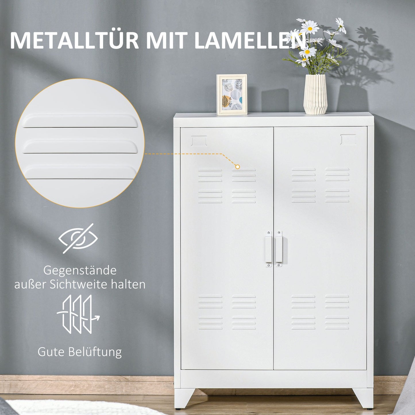 Metal Storage Cabinet, Ventilated Doors, 75x33x110 cm, White