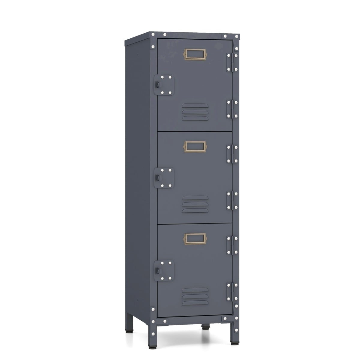 Metal Storage Locker with 3 Lockable Doors, Adjustable Feet